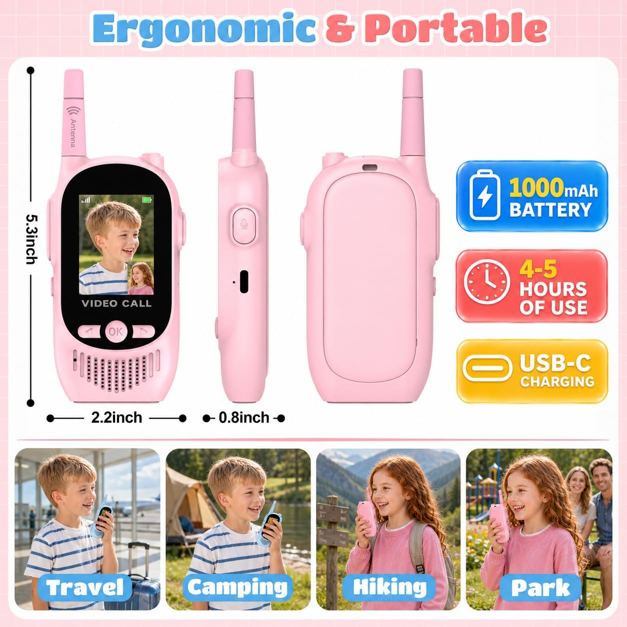 Detalle de Video Walkie Talkies for Kids, Rechargeable 2-Pack