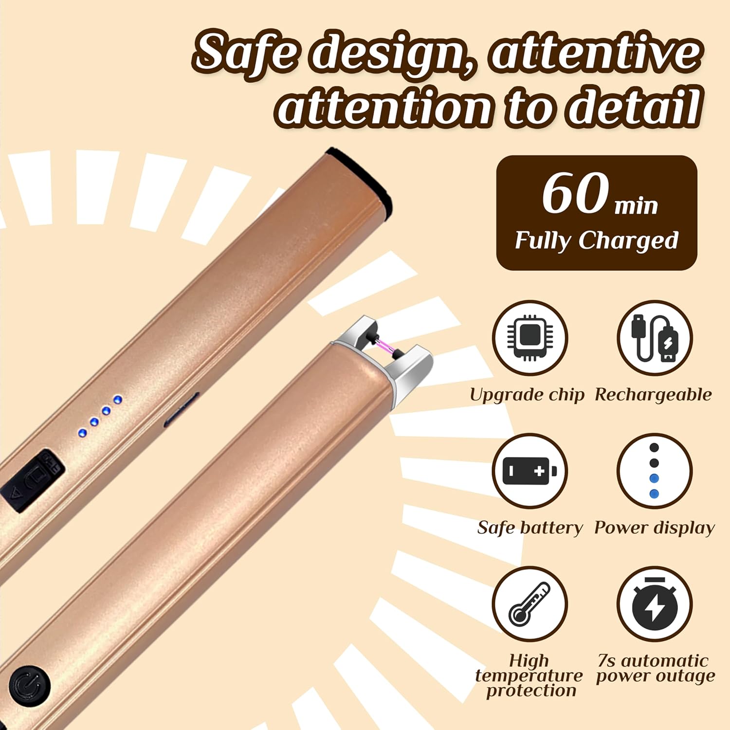 Thumbnail 4 de 2-Pack Windproof Flameless Electric Candle Lighter (USB Rechargeable) with LED Power Display & Safety Switch