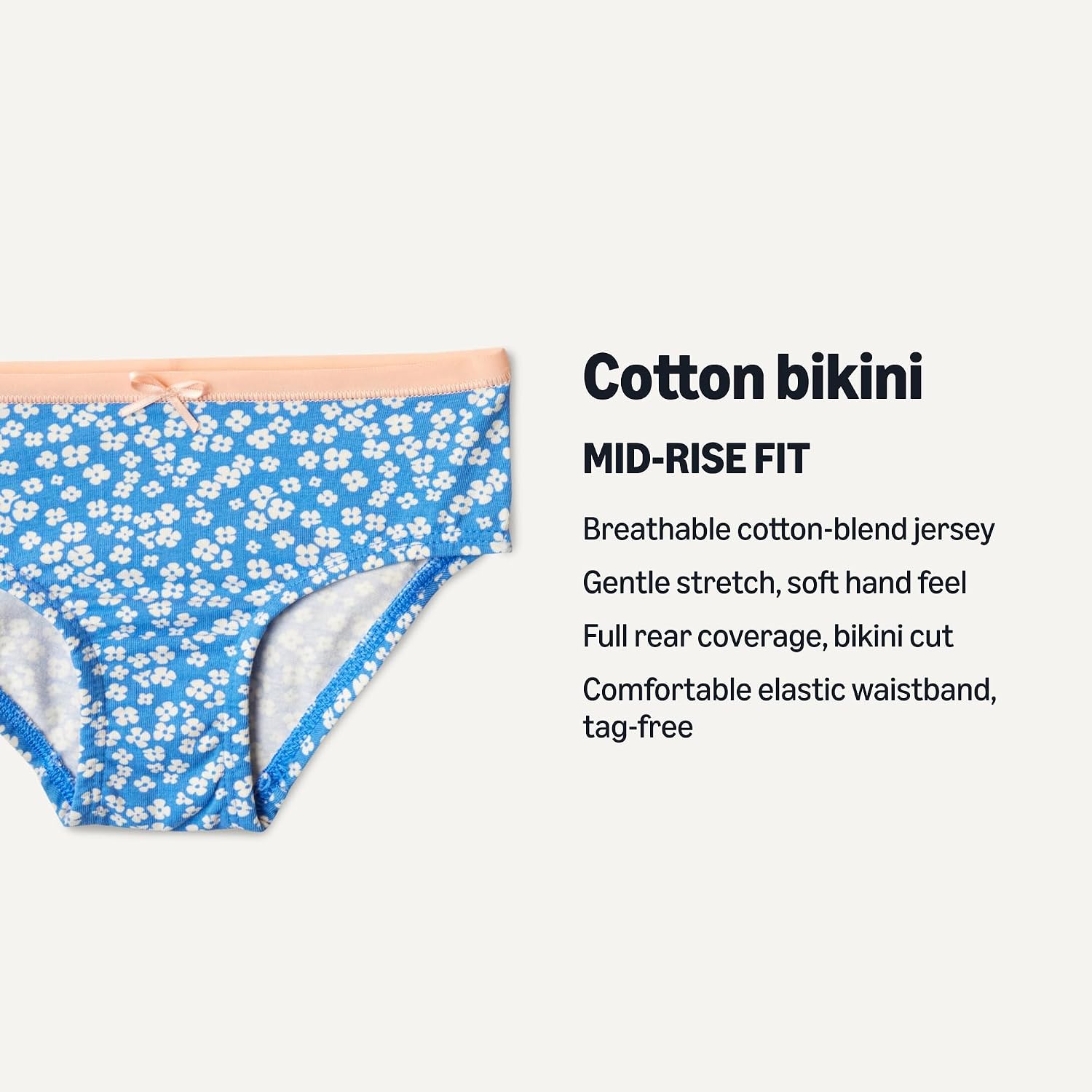 Detalle de Amazon Essentials Girl's Cotton Jersey Bikini Pants – Mid-Rise, breathable cotton blend