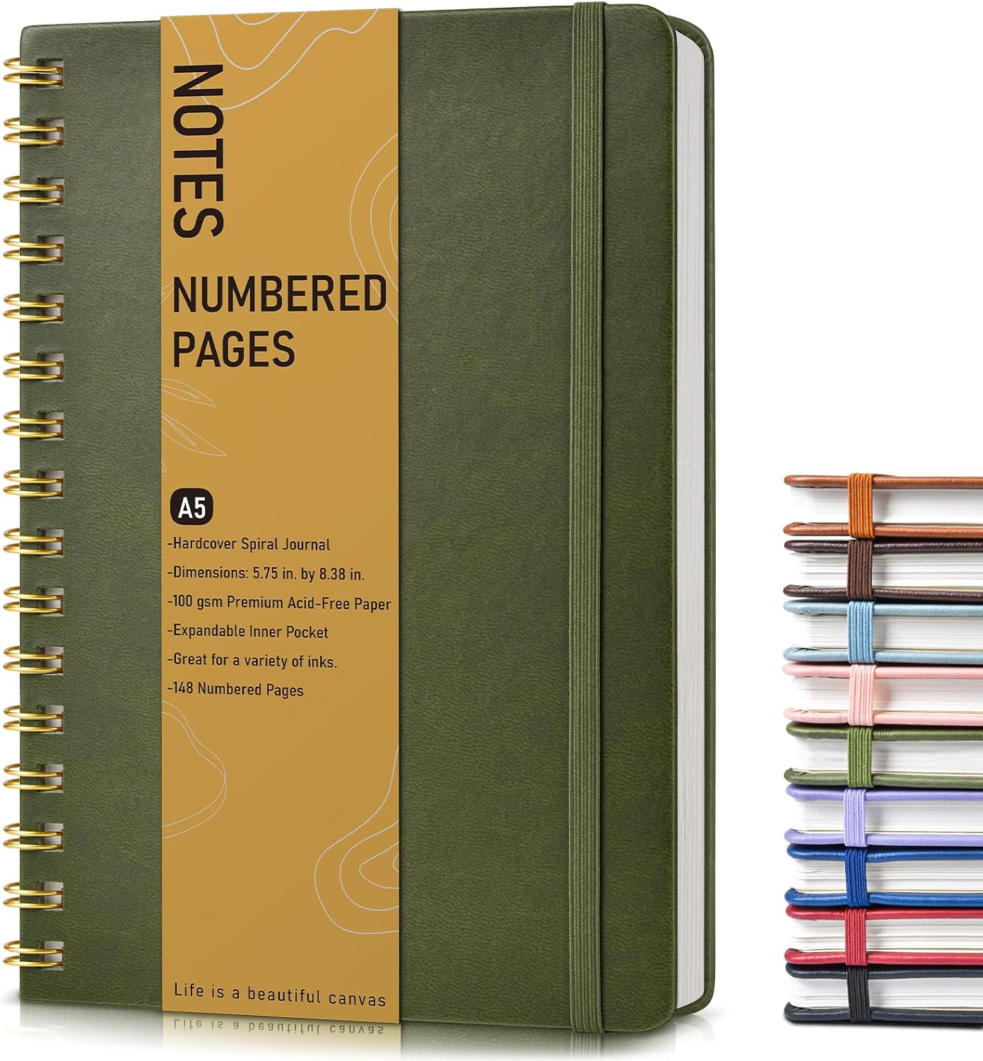 Detalle de PAPEJOON A5 Spiral Journal Notebook, Olive Green, 150 Numbered Pages