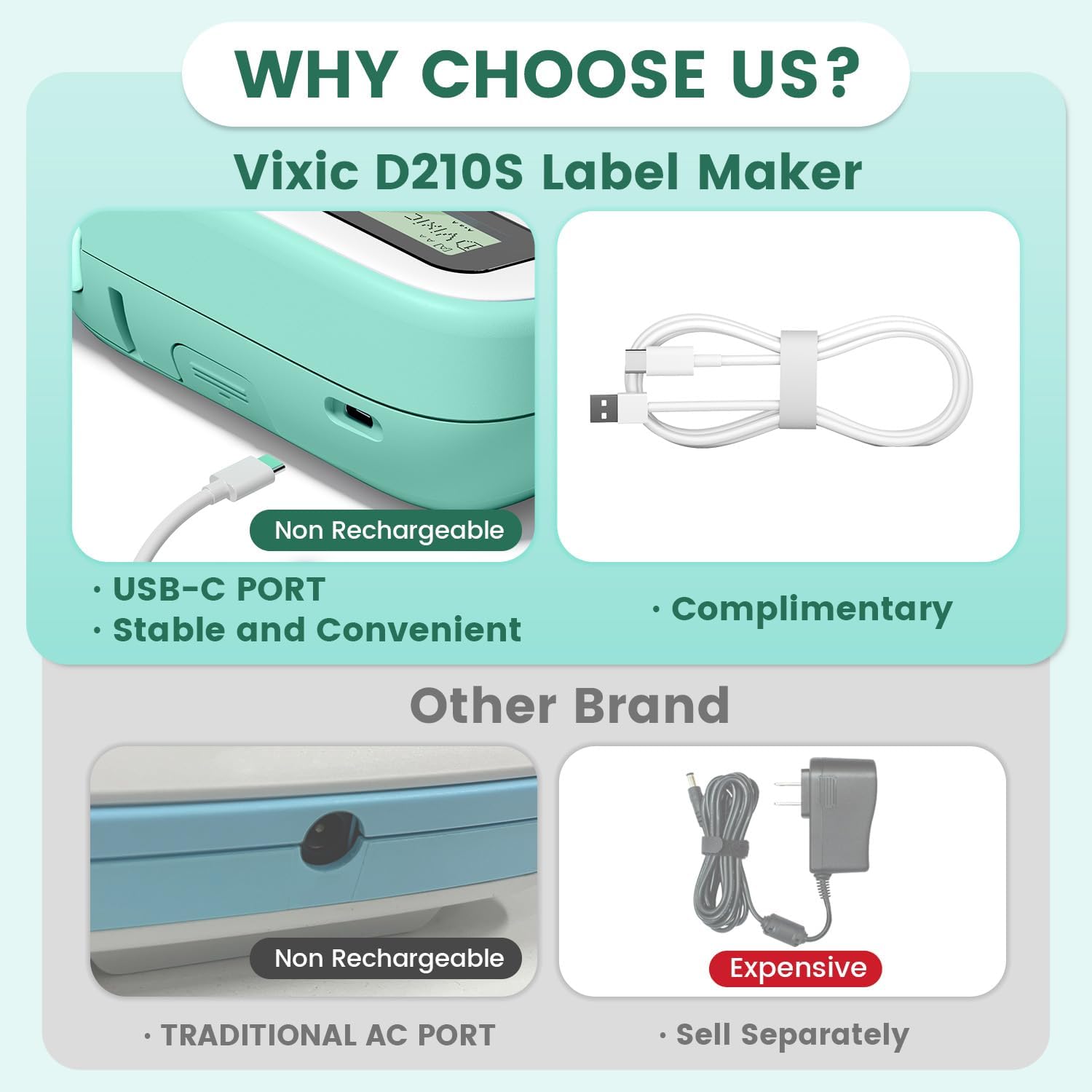 Detalle 2 de Vixic D210S Label Maker with 4 Laminated Tapes, QWERTY Keyboard and USB-C