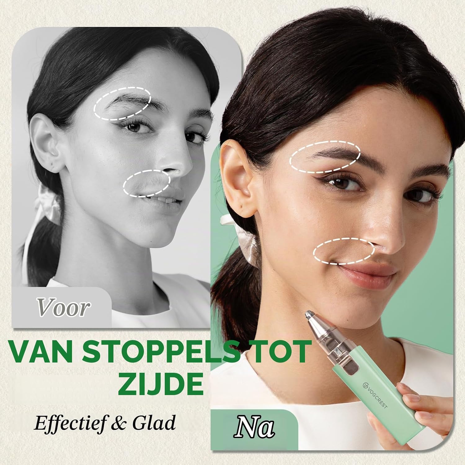 Detalle 2 de VG VOGCREST 2-in-1 wenkbrauwtrimmer en gezichtshaarverwijderaar, groen