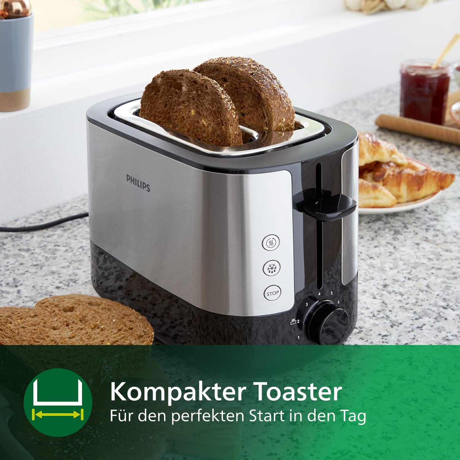 Thumbnail 5 de Philips Toaster HD2637/90 – 2 Scheiben, 7 Stufen, Brötchenaufsatz, Auftaufunktion, Abschaltautomatik, Liftfunktion, schwarz