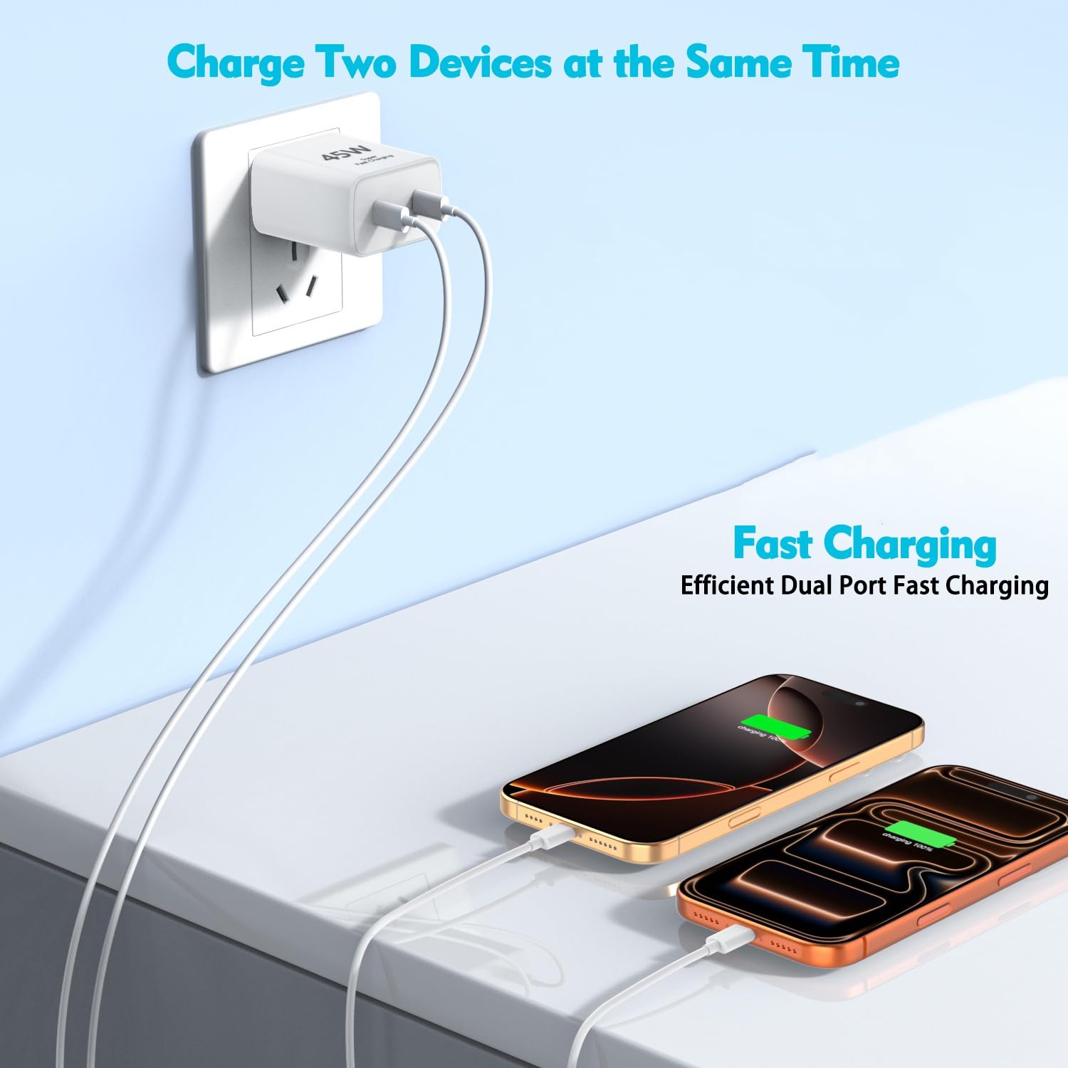 Detalle de 45W USB C Charger 2-Pack with 6ft Cables