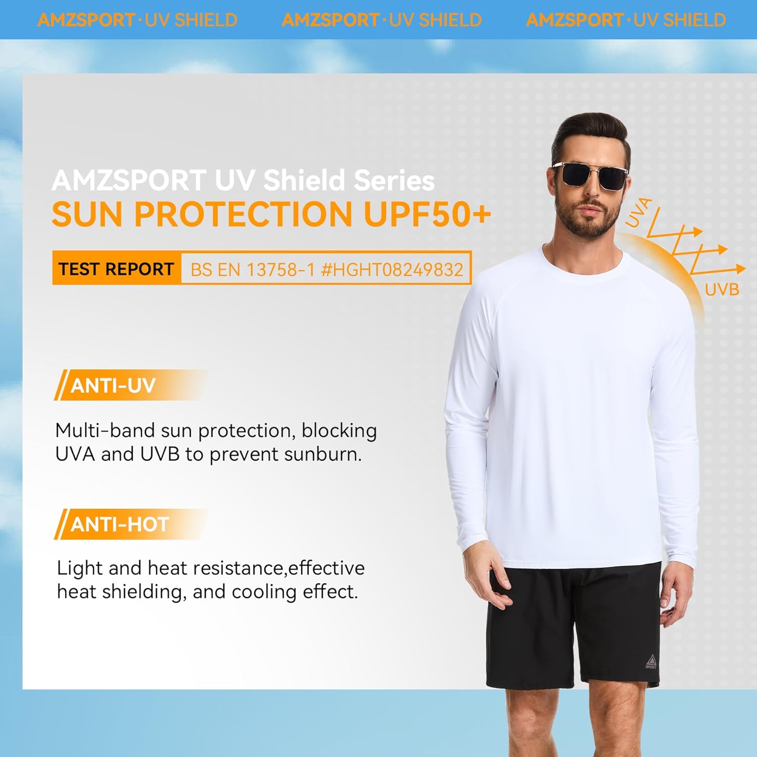 Thumbnail 2 de AMZSPORT Maglietta UV uomo rashguard UPF 50+ a maniche lunghe per pesca, surf, ciclismo e trekking