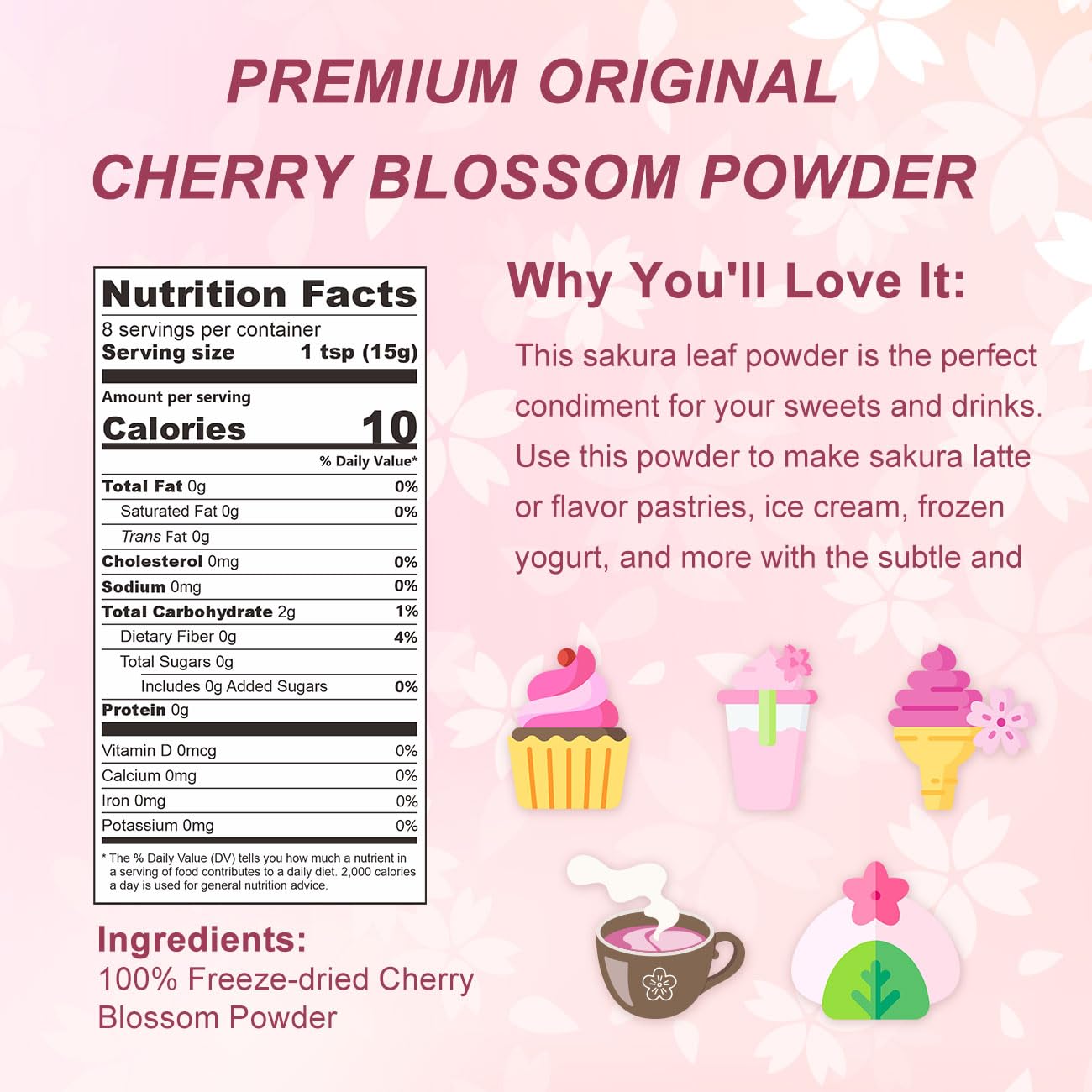 Detalle 2 de GRELIM Sakura Powder, 100% Freeze-Dried Cherry Blossom for Drinks and Baking