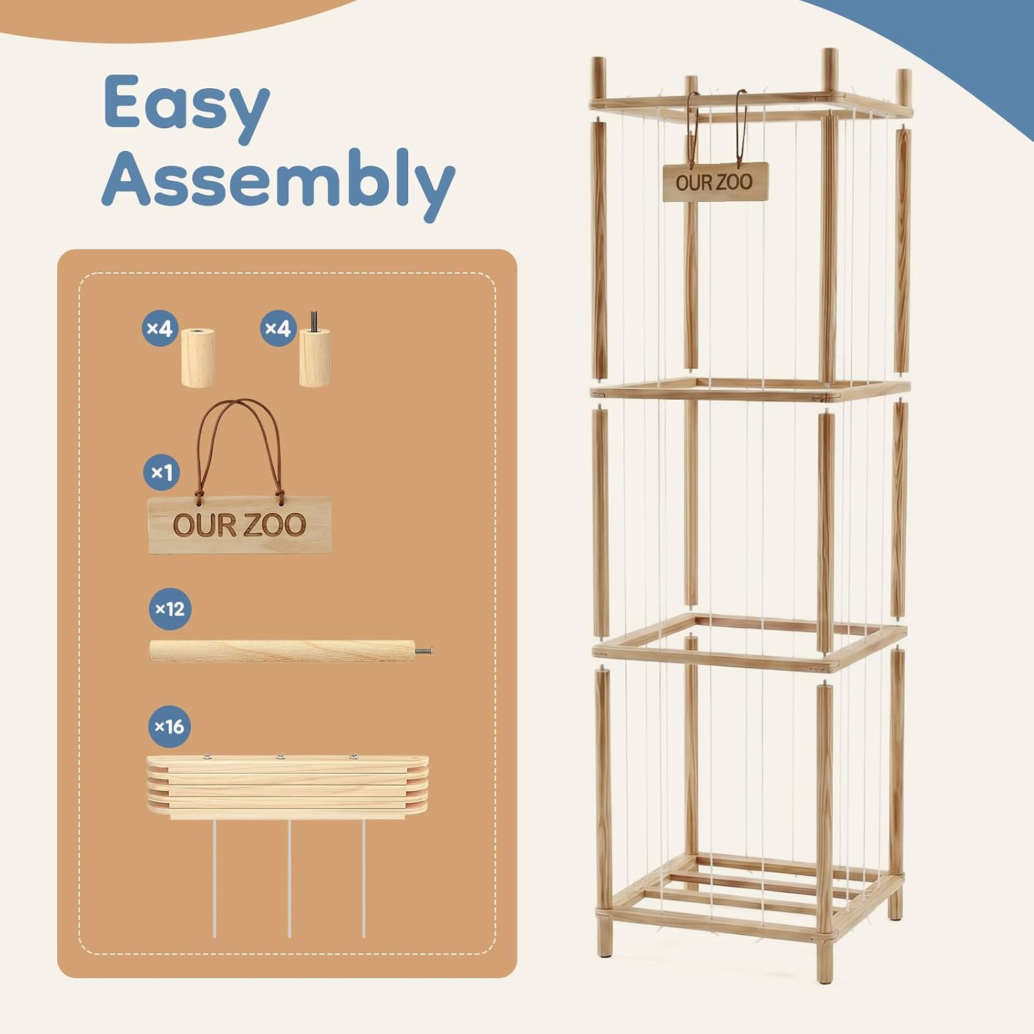 Thumbnail 6 de DUMOS Stuffed Animal Organizer, Pine Wood