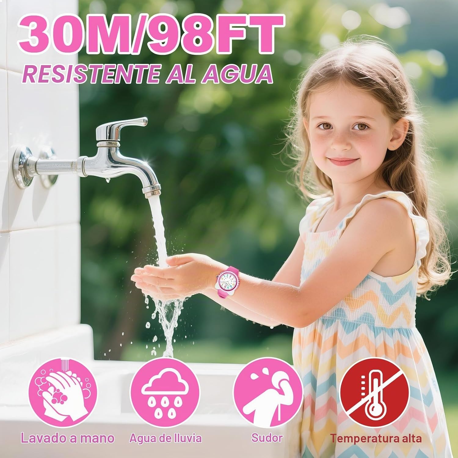 Detalle de Juboos Reloj Analógico para Niños 4–12 años – Aprender la Hora con diseño Rosa Magenta