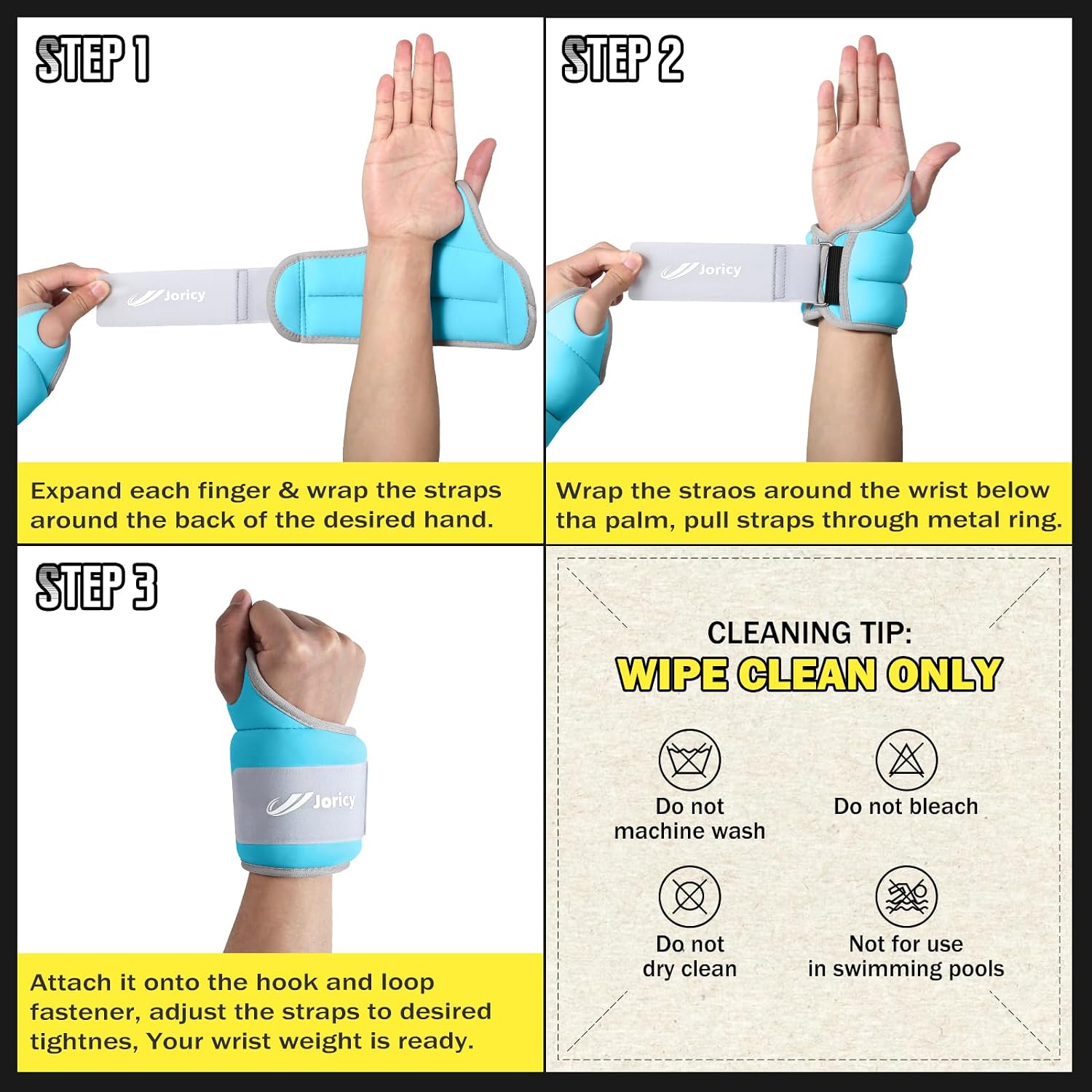 Thumbnail 6 de JORICY 3 lb Wrist Weights with Thumb Loops, Light Blue Neoprene Pair