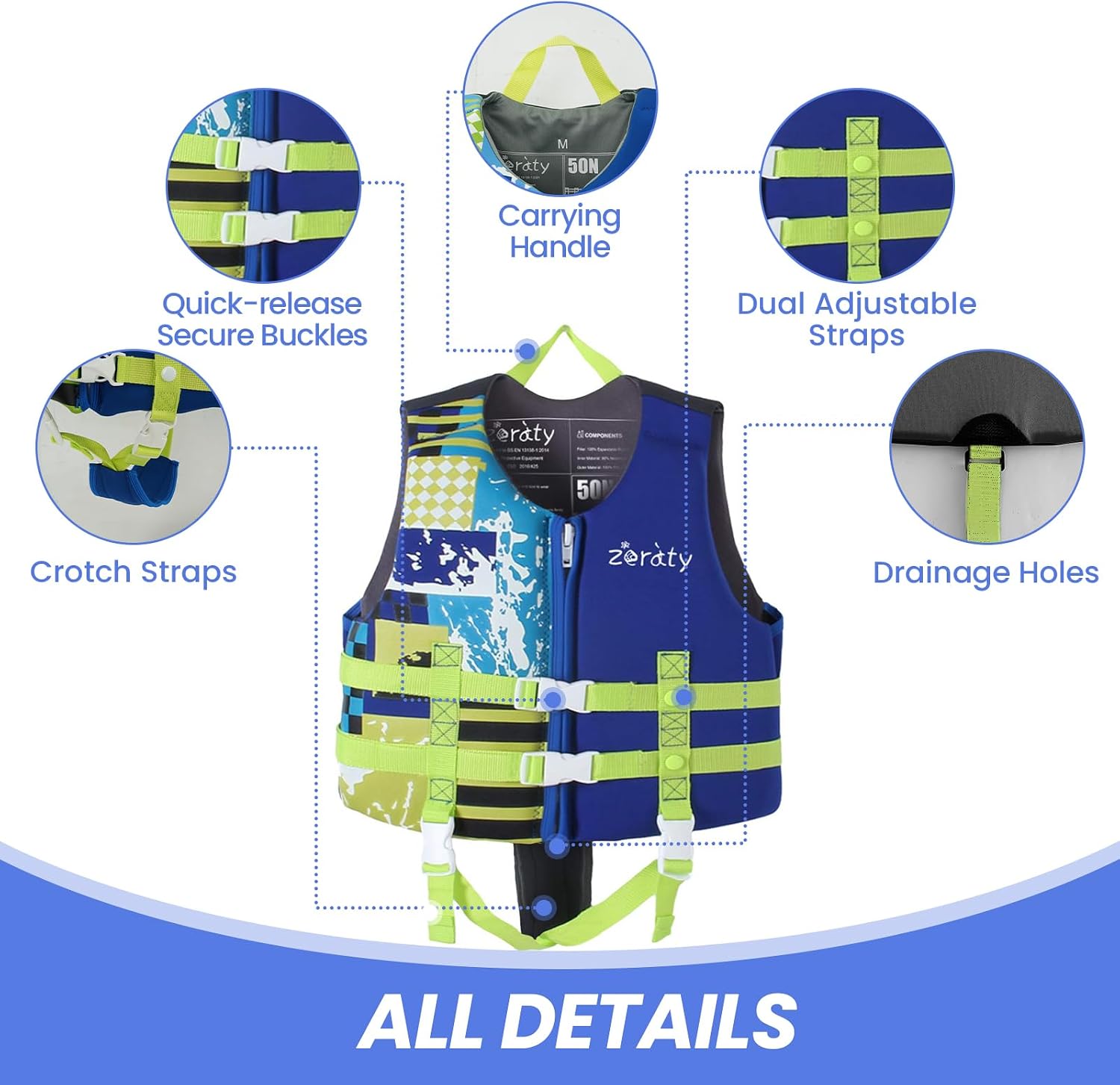 Thumbnail 2 de Zeraty Toddler Neoprene Swim Vest Kids Float Jacket (20–80 lbs) with Dual Adjustable Safety Straps