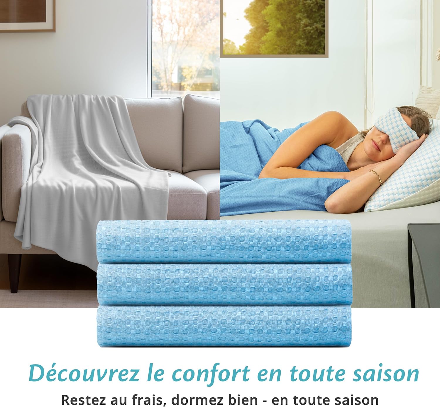 Thumbnail 4 de Couverture rafraîchissante d’été Ella en Tencel certifiée Oeko-Tex, 135x200 cm (bleu ciel)