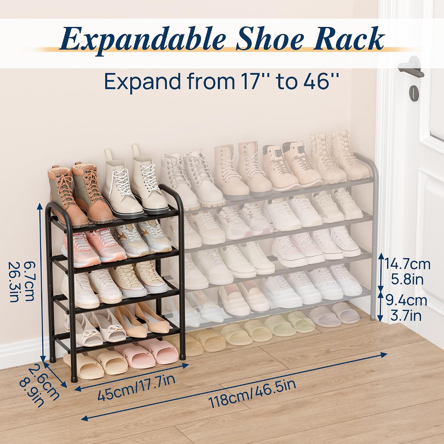 Thumbnail 1 de ENJOYBASICS Metal Shoe Rack, 4-Tier Expandable, 45–118 cm, Black