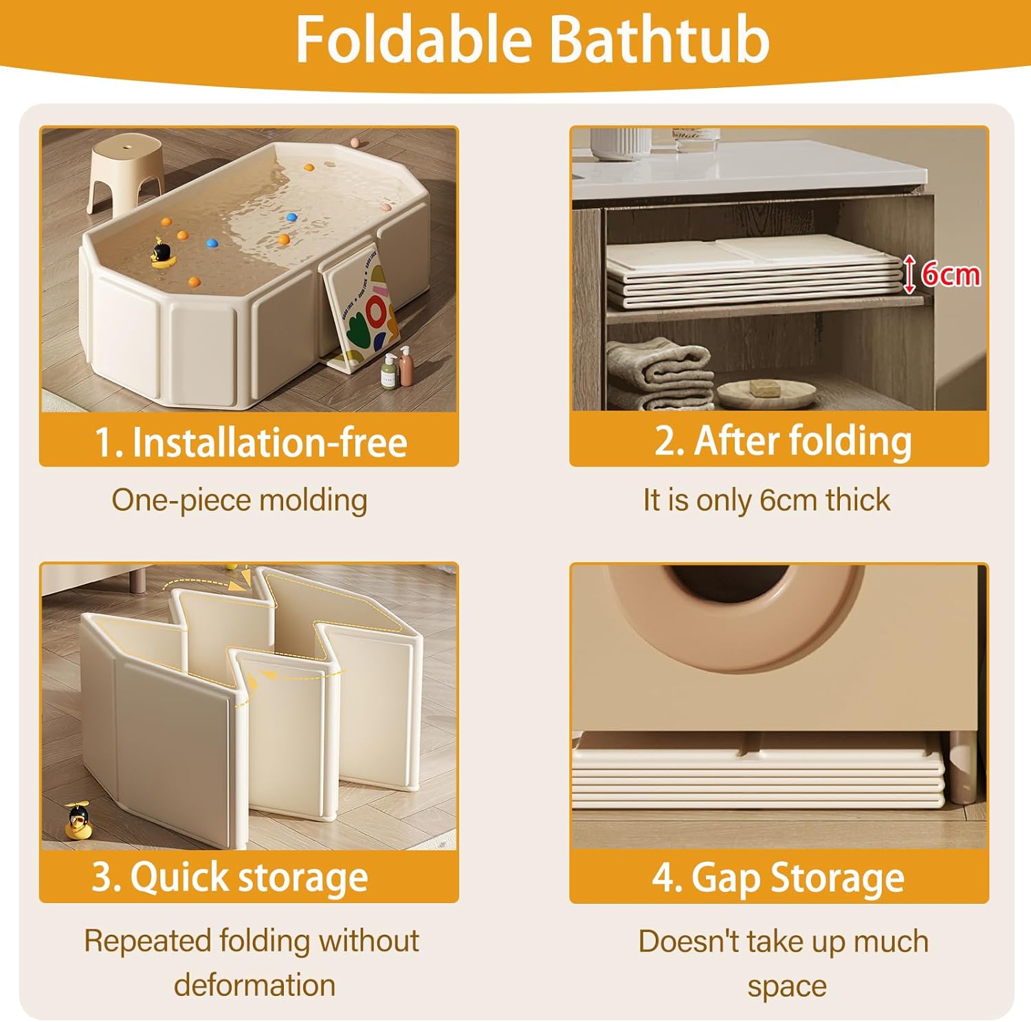 Thumbnail 2 de Vasca da bagno pieghevole per bambini 0-8 anni beige con tappo di scarico