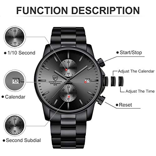 Detalle de Affute Orologio da uomo in acciaio inox e metallo — Cronografo al quarzo, impermeabile 3 ATM, stile casual