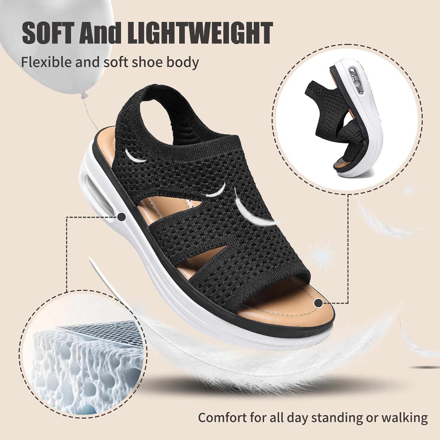 Detalle de Hanani Women Walking Sandals with Air Cushion Heel Support