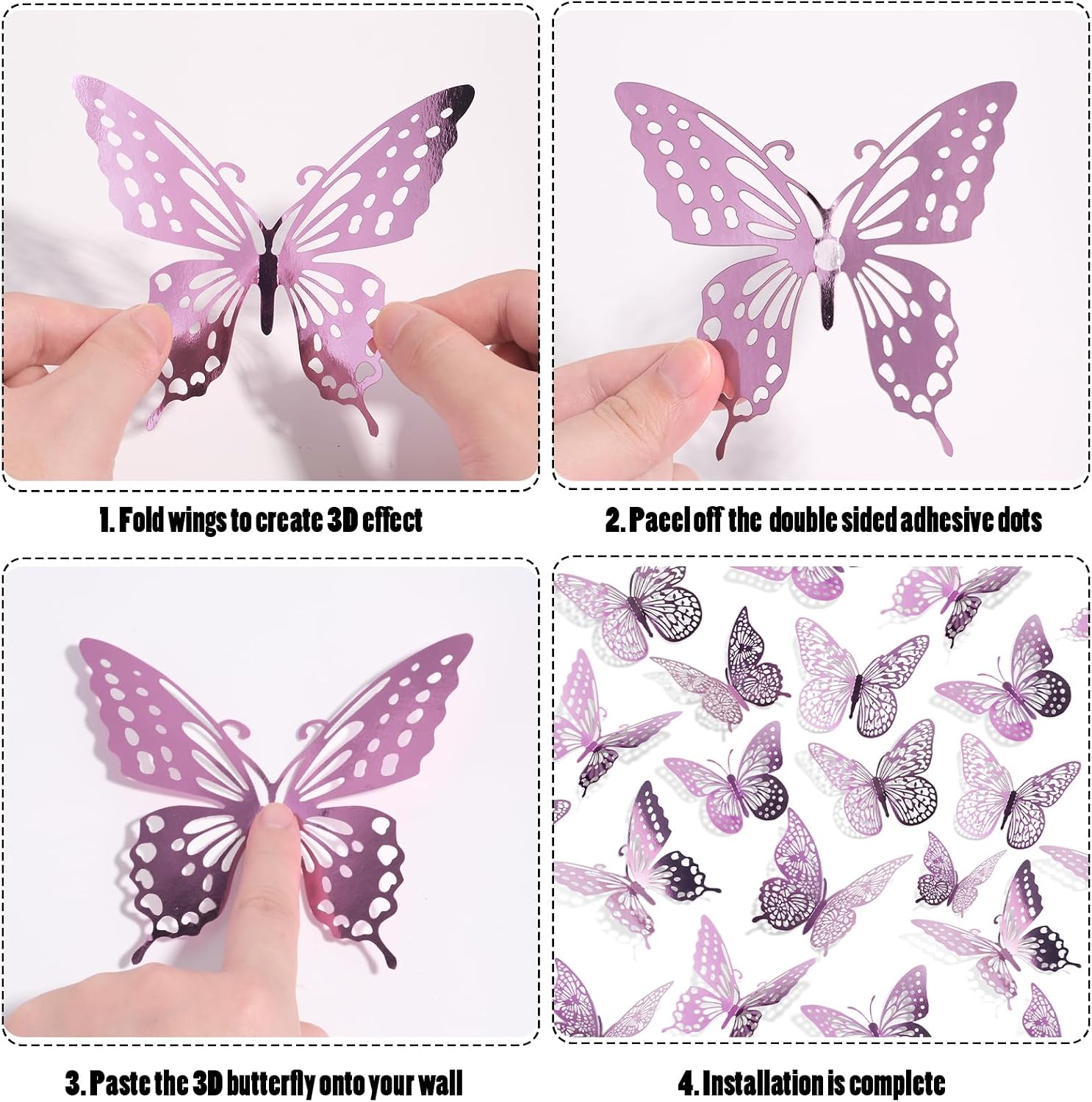Detalle de SAOROPEB 3D Butterfly Wall Decor, 48 Lavender Paper Butterflies