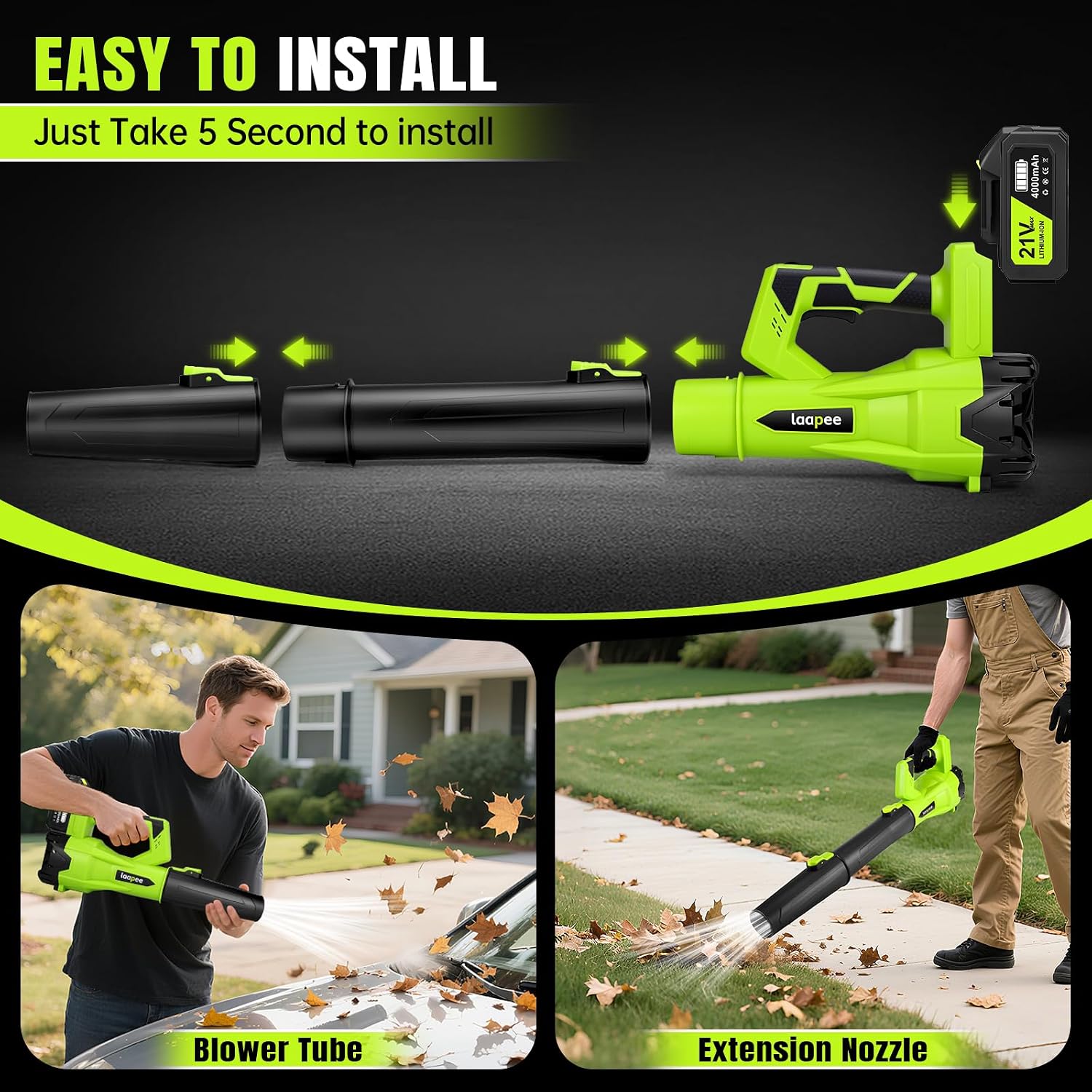 Thumbnail 6 de laapee BF868 Cordless Leaf Blower, 650 CFM, 6 Speeds, Two 4.0Ah Batteries
