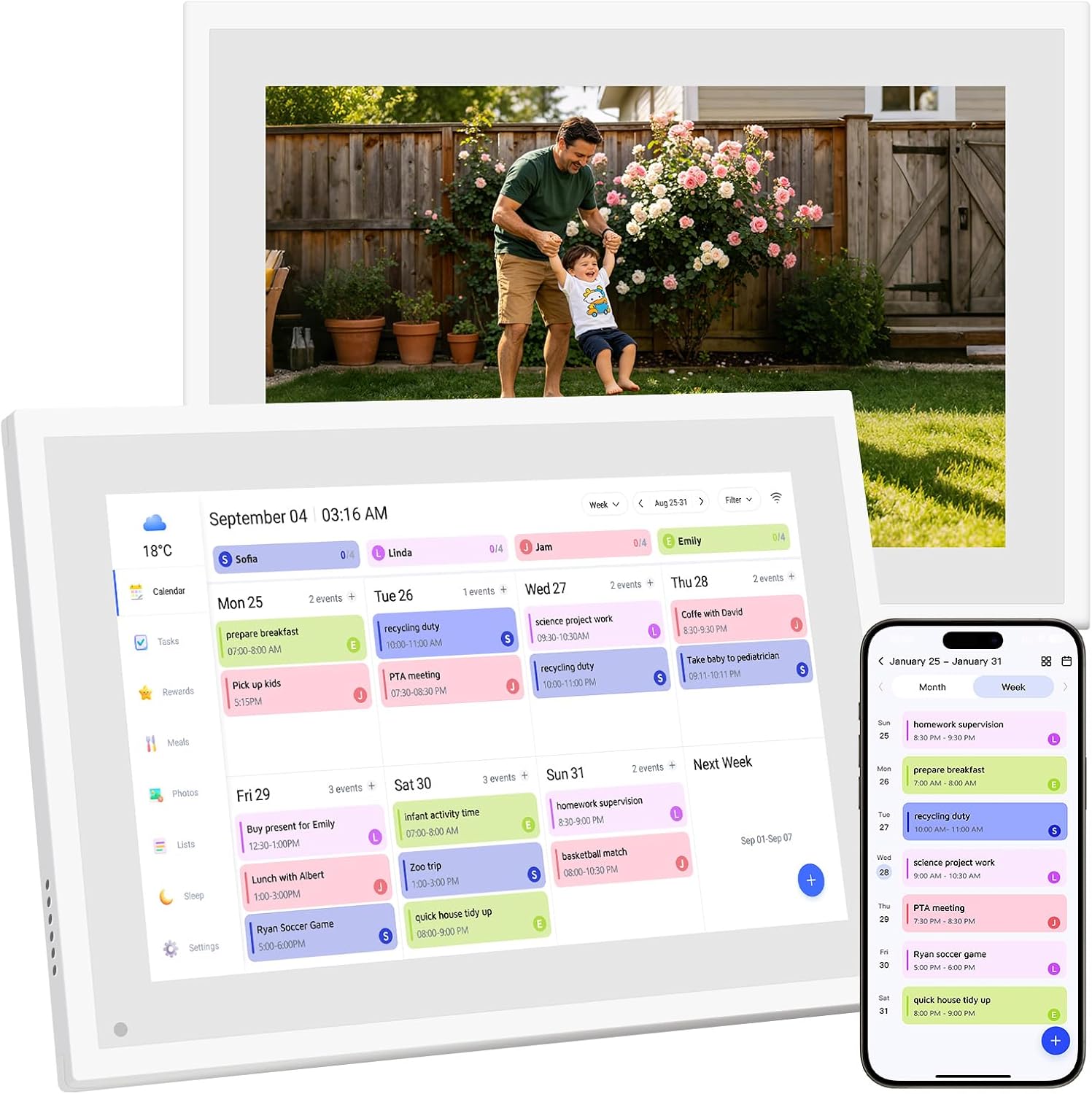 Detalle de Ekasoco 10,1-Zoll digitaler Kalender mit Touchscreen (32 GB, WiFi) für Familie & Zuhause