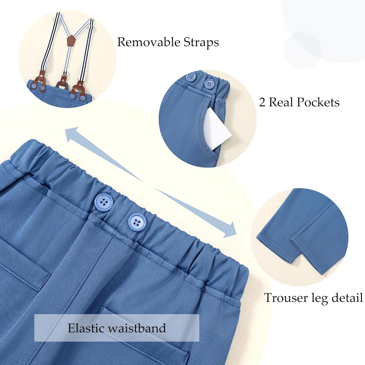 Detalle de WESIDOM Toddler Boy Formal Suit Set: Dress Shirt, Bowtie, Vest, Boutonniere, Suspender Pants