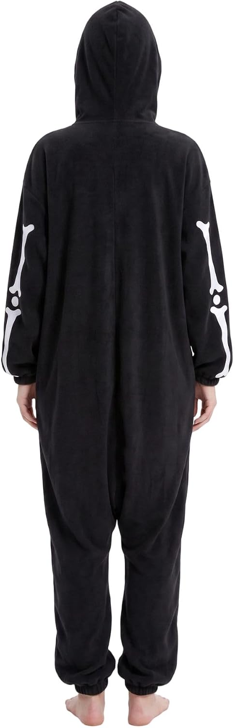 Detalle 2 de Hundredmore Adult Skeleton Onesie Pajamas with Plush Fabric, Zip Front and Pockets