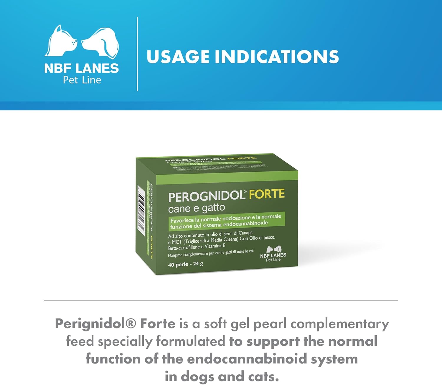 Detalle de NBF Lanes | Perognidol FORTE Chien et Chat, 40 perles — soutien de la nociception et de la fonction endocannabinoïde