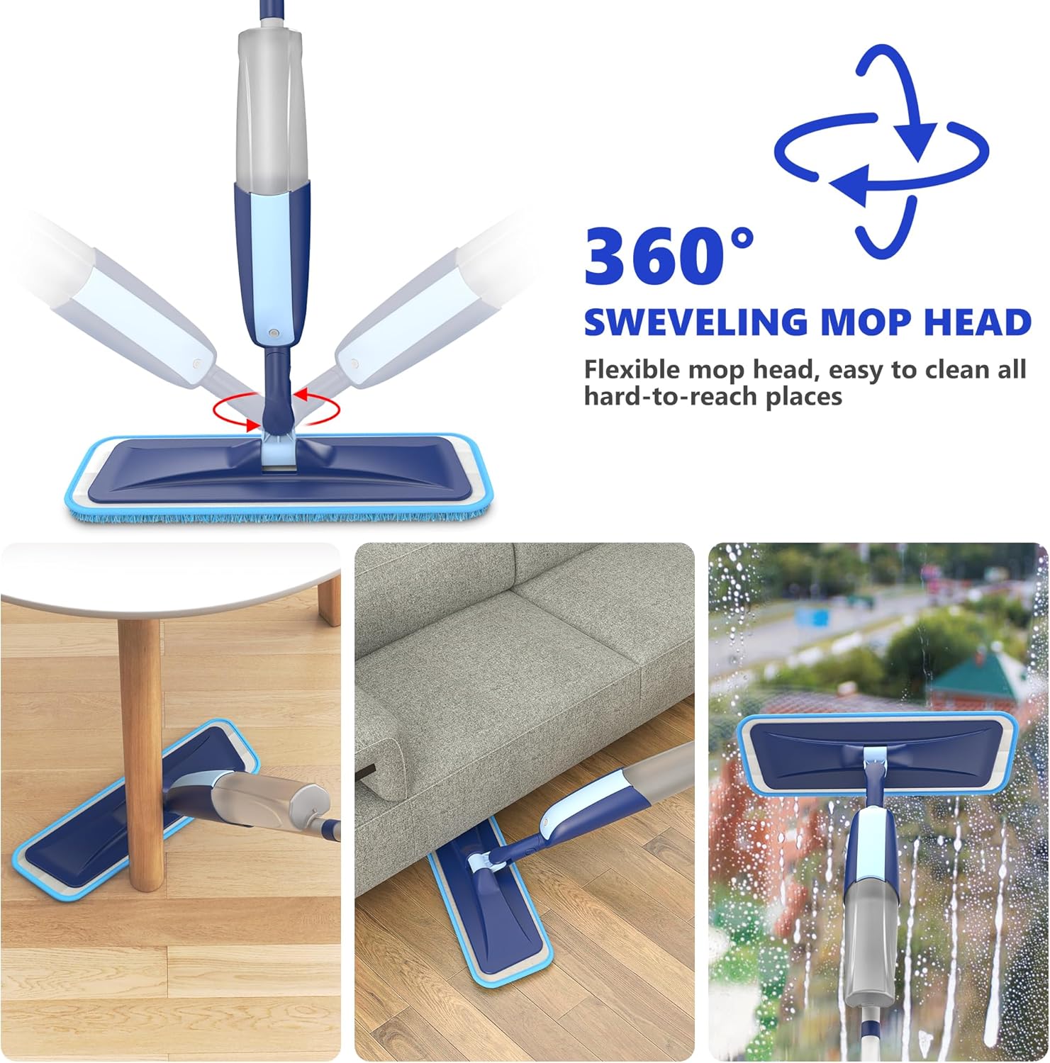 Thumbnail 4 de MANGOTIME Spray Mop for Cleaning Floors – Microfiber Pads, 410ml Bottle & 360° Head