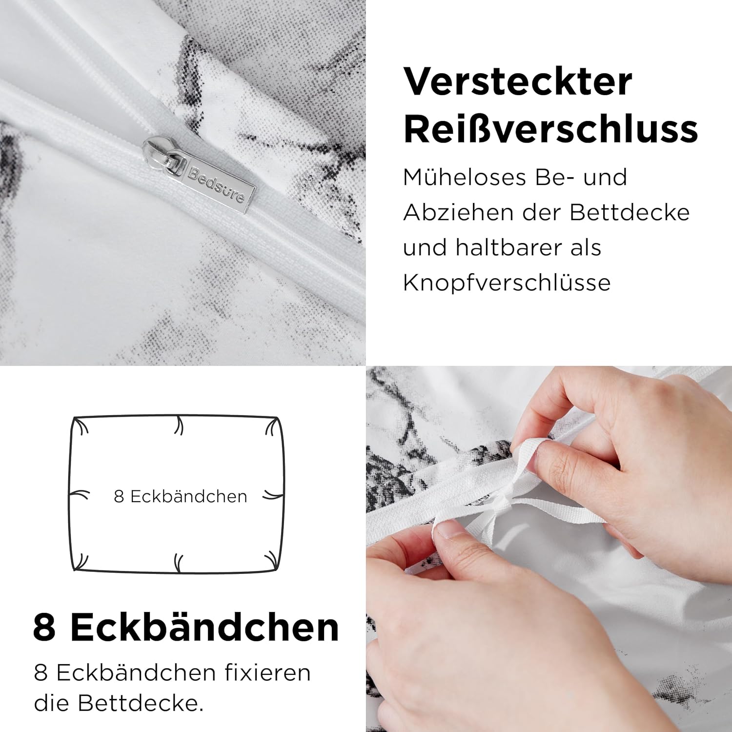 Thumbnail 5 de BEDSURE Bettwäsche 135x200 (2-teilig) Marmor Weiß mit Reißverschluss, Kissenbezug 80x80