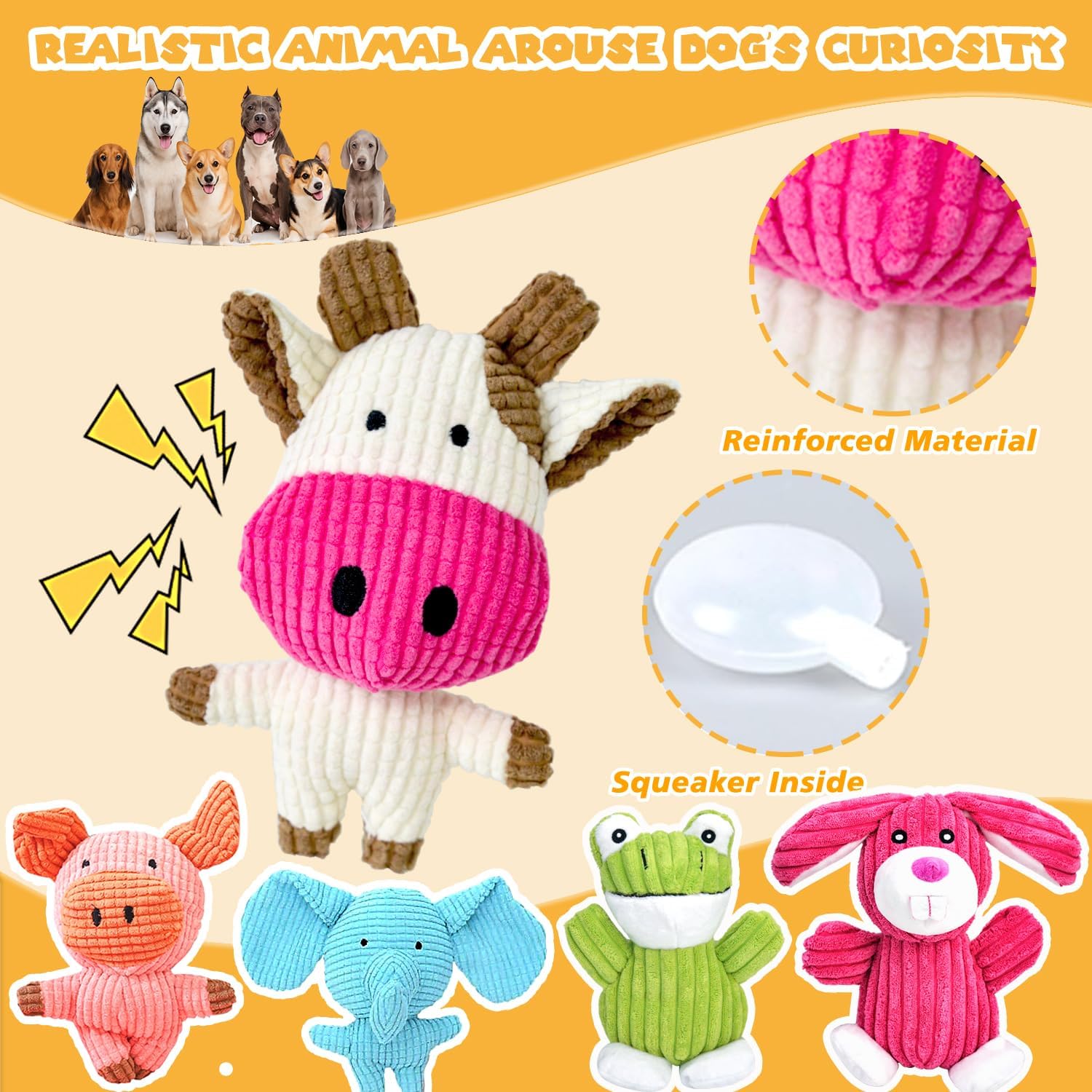 Detalle de MRSOHRET 5 pcs dog toys Plush Squeaky Dog Toys, 5-Pack with Reinforced Seams