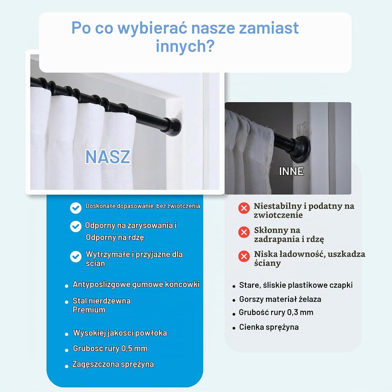 Detalle de Venwemong NO2-8040-14 – teleskopowy drążek rozporowy 72–175 cm, stal nierdzewna