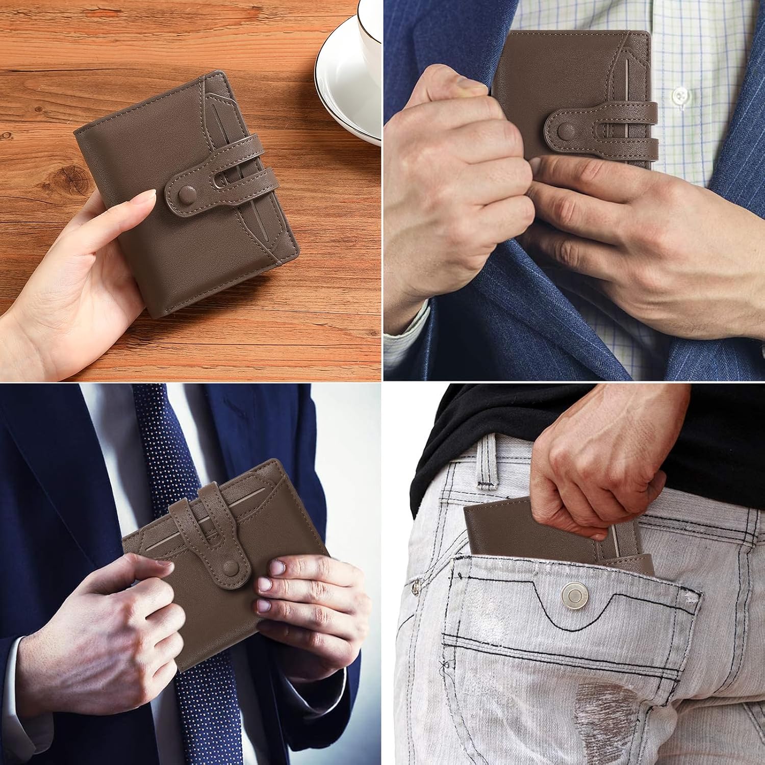 Detalle de SENDEFN RFID Blocking Leather Bifold Wallet with Detachable Card Holder and Zip Coin Pocket