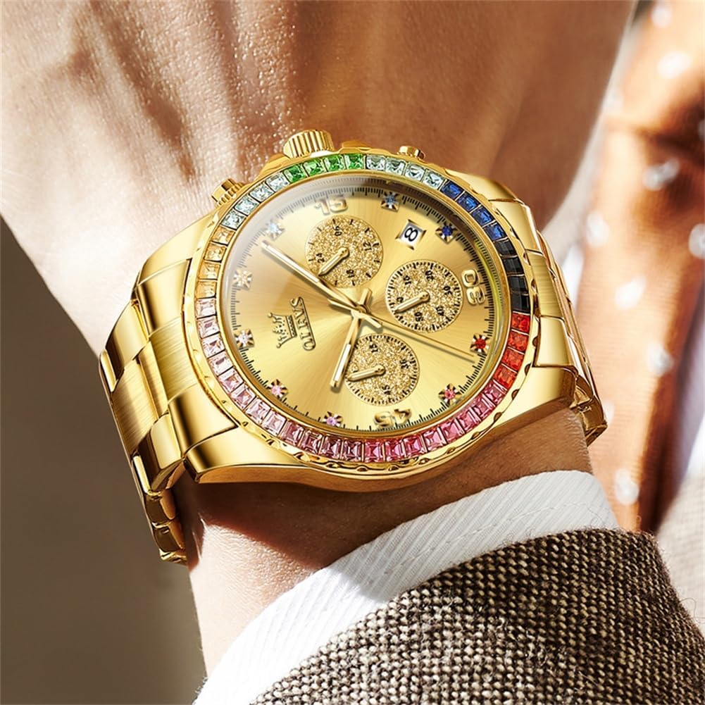 Detalle de OLEVS Luxus Diamant Herren Uhr