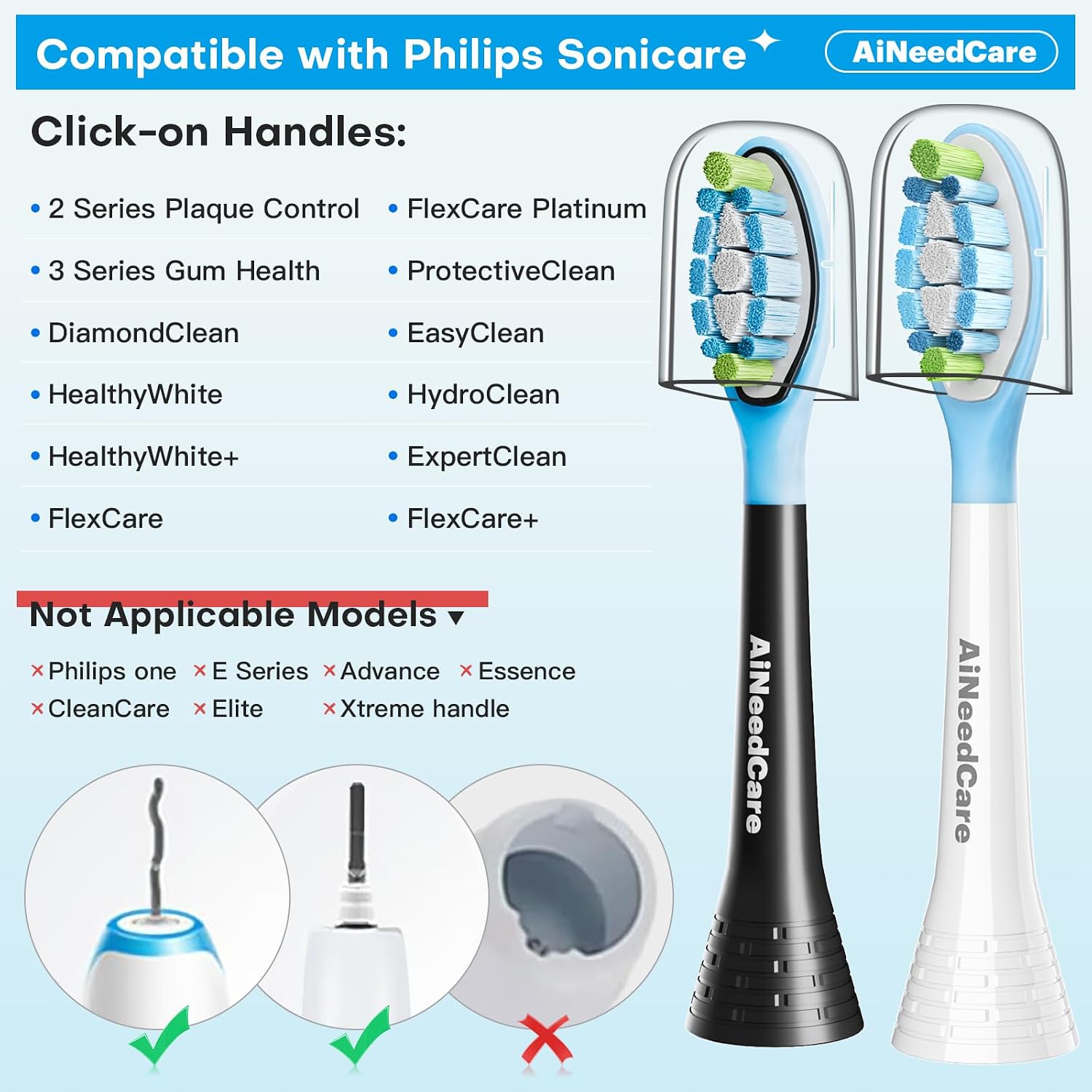 Thumbnail 1 de AiNeedCare Sonicare Replacement Heads for Philips Sonicare – 12 Pack (6 White, 6 Black) – Medium-Soft