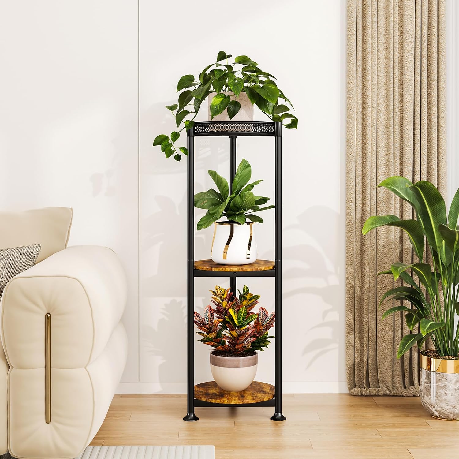 Thumbnail 6 de Atpddpey 3-Tier Plant Stand, Metal and Wood Corner Shelf