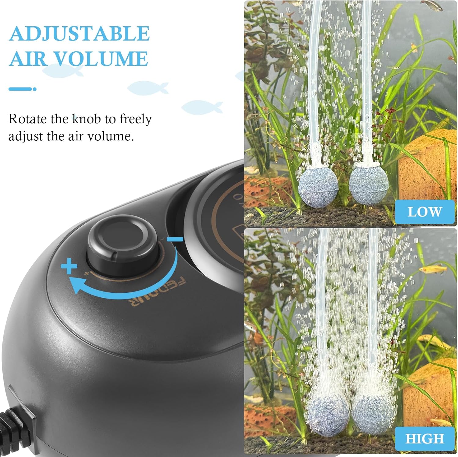 Detalle de FEDOUR 4W Aquarium Air Pump — Quiet, Adjustable Oxygenation for Up to 600L Tanks