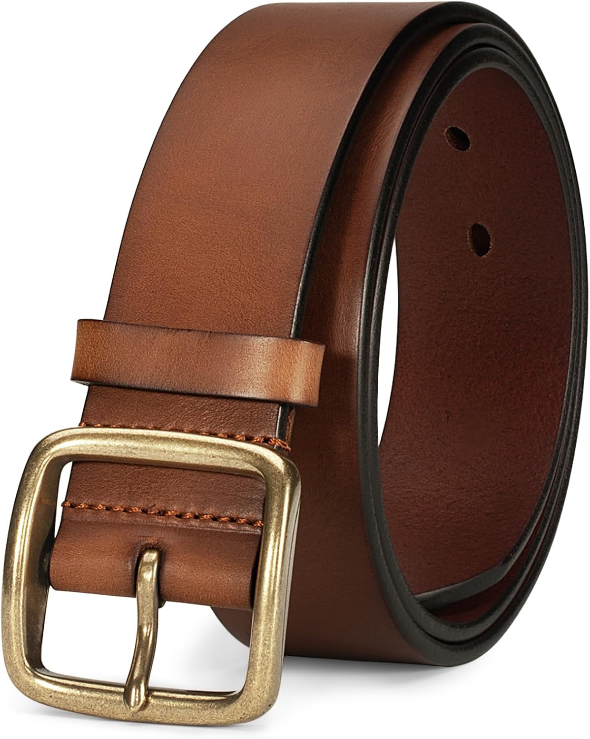 Detalle de wolksprong Full-Grain Leather Work Belt, 4mm Thick with Solid Brass Buckle