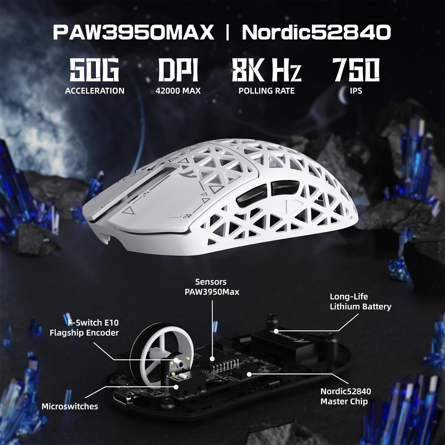 Detalle 2 de ATTACK SHARK R5 Ultra: Mouse da gioco wireless in fibra di carbonio da 39 g con PAW3950MAX