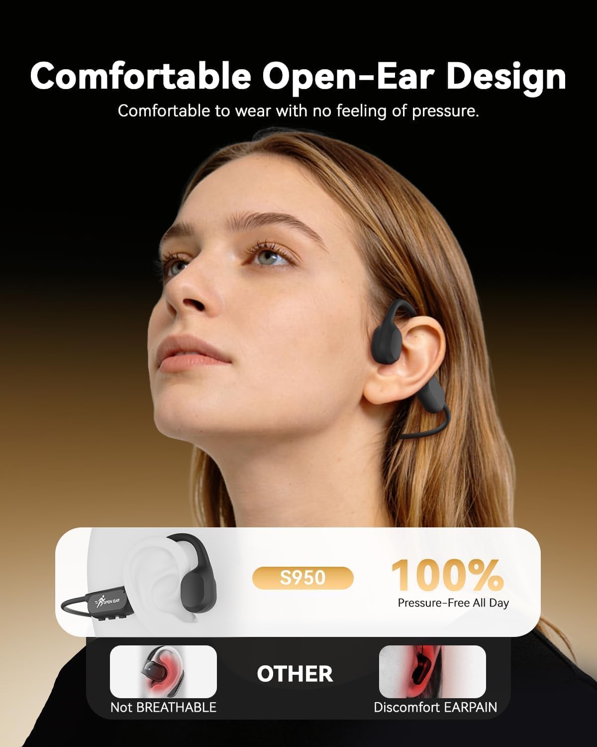 Detalle de ANSTEN Casque Conduzione Ossea Bluetooth 6.0 IPX8 con riduzione rumore AI, auricolare a orecchio aperto