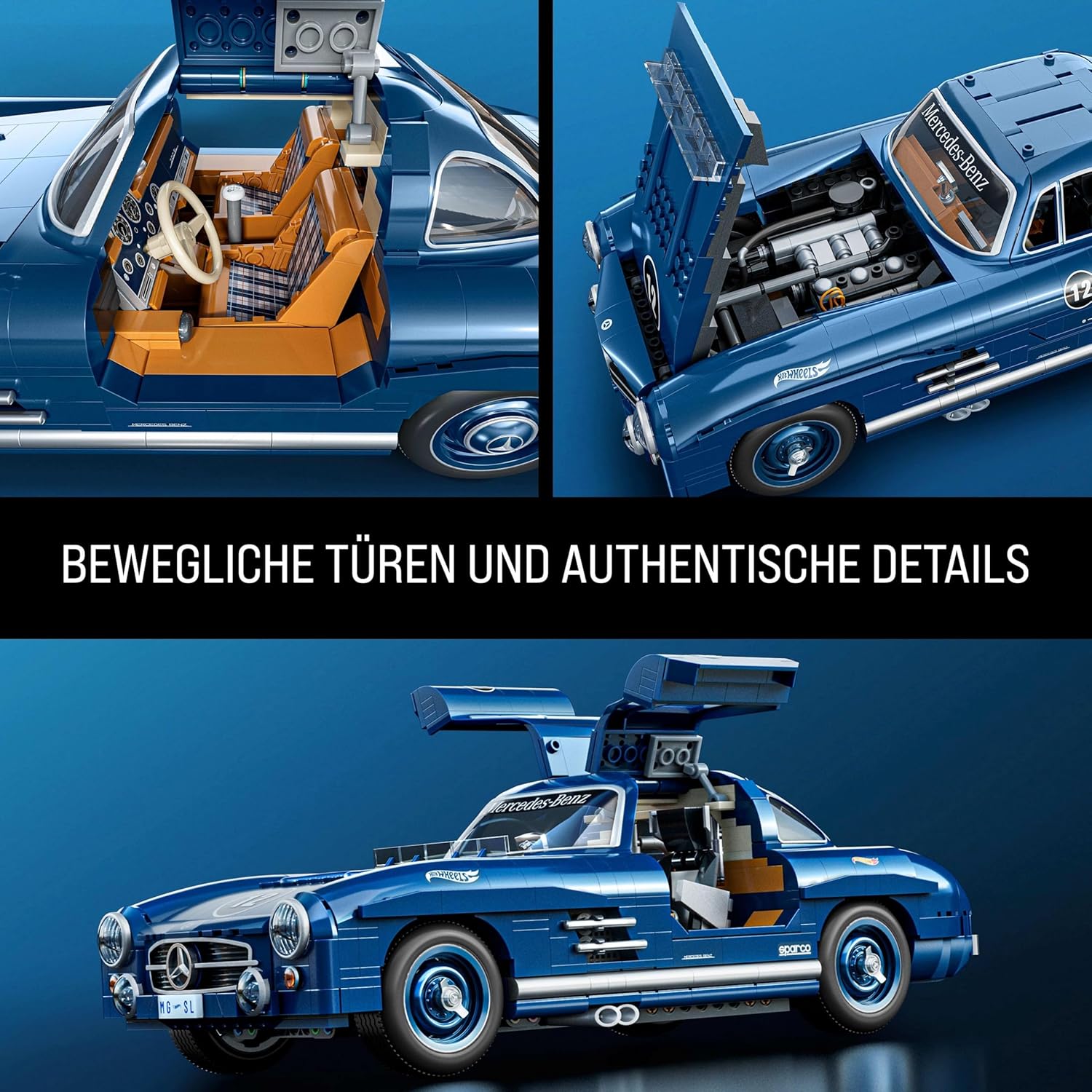 Thumbnail 5 de Mattel Brick Shop Hot Wheels Premium Serie – Mercedes-Benz 300 SL, 1:12, 1600 Teile (HWW25)
