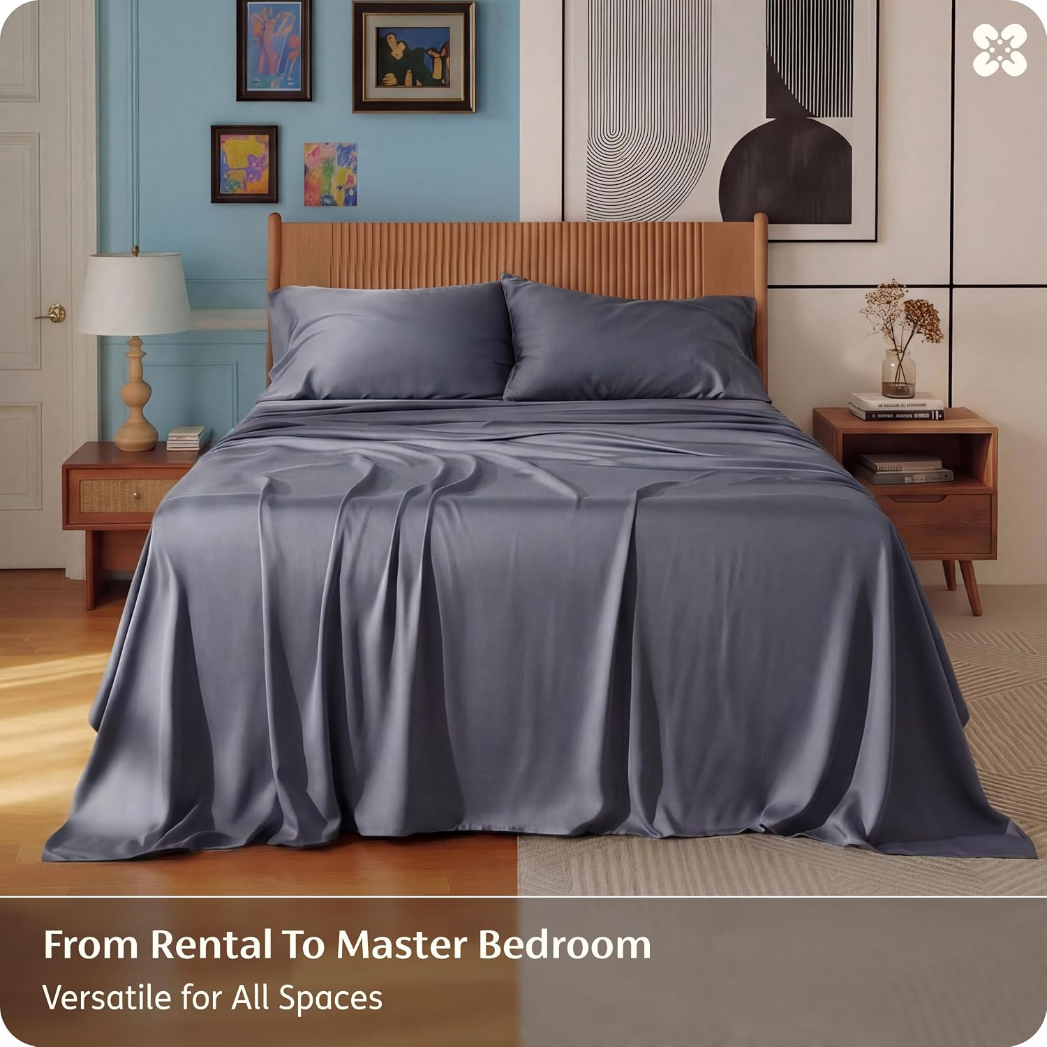Detalle 2 de Bedsure King Size Bamboo Rayon Sheet Set, 4-Piece, Dark Grey