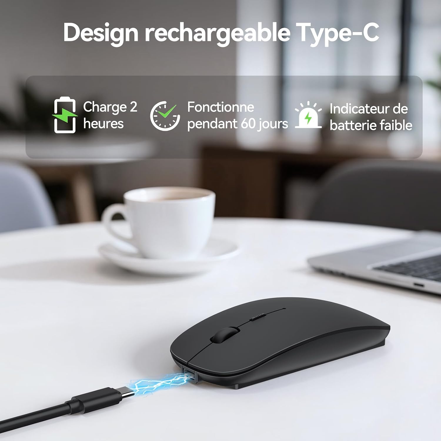 Detalle de TECKNET Souris sans fil Bluetooth rechargeable mini (4 boutons) avec DPI réglable jusqu’à 4800