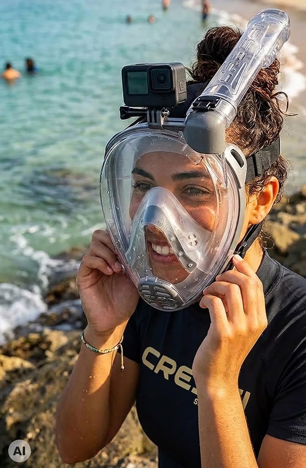 Detalle 2 de Cressi Duke Action helmask för snorkling, S/M, härdat dubbelglas och kamerafäste