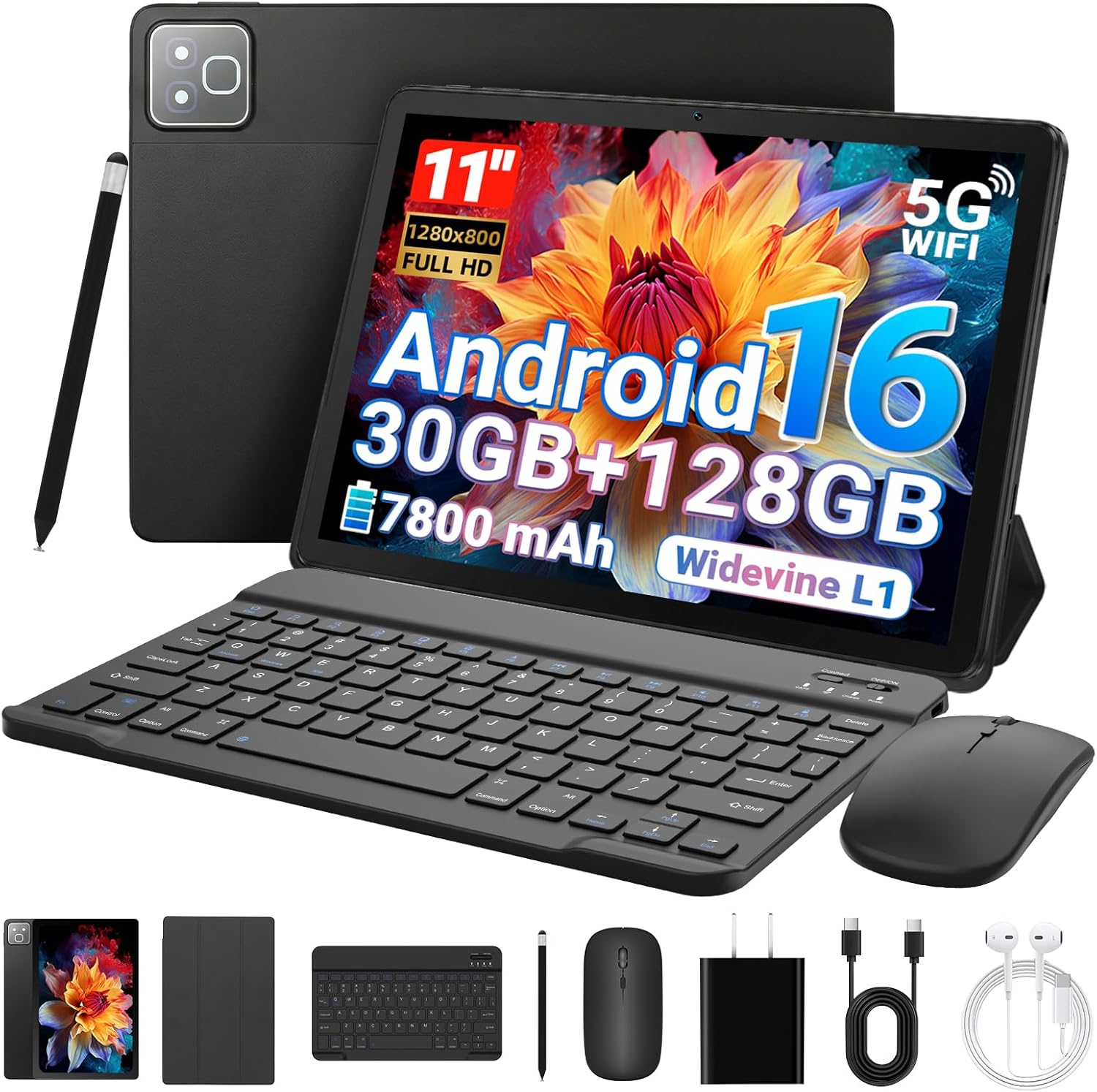 Detalle de MUISOO Android 16 Tablet with 11-inch display and 2-in-1 bundle