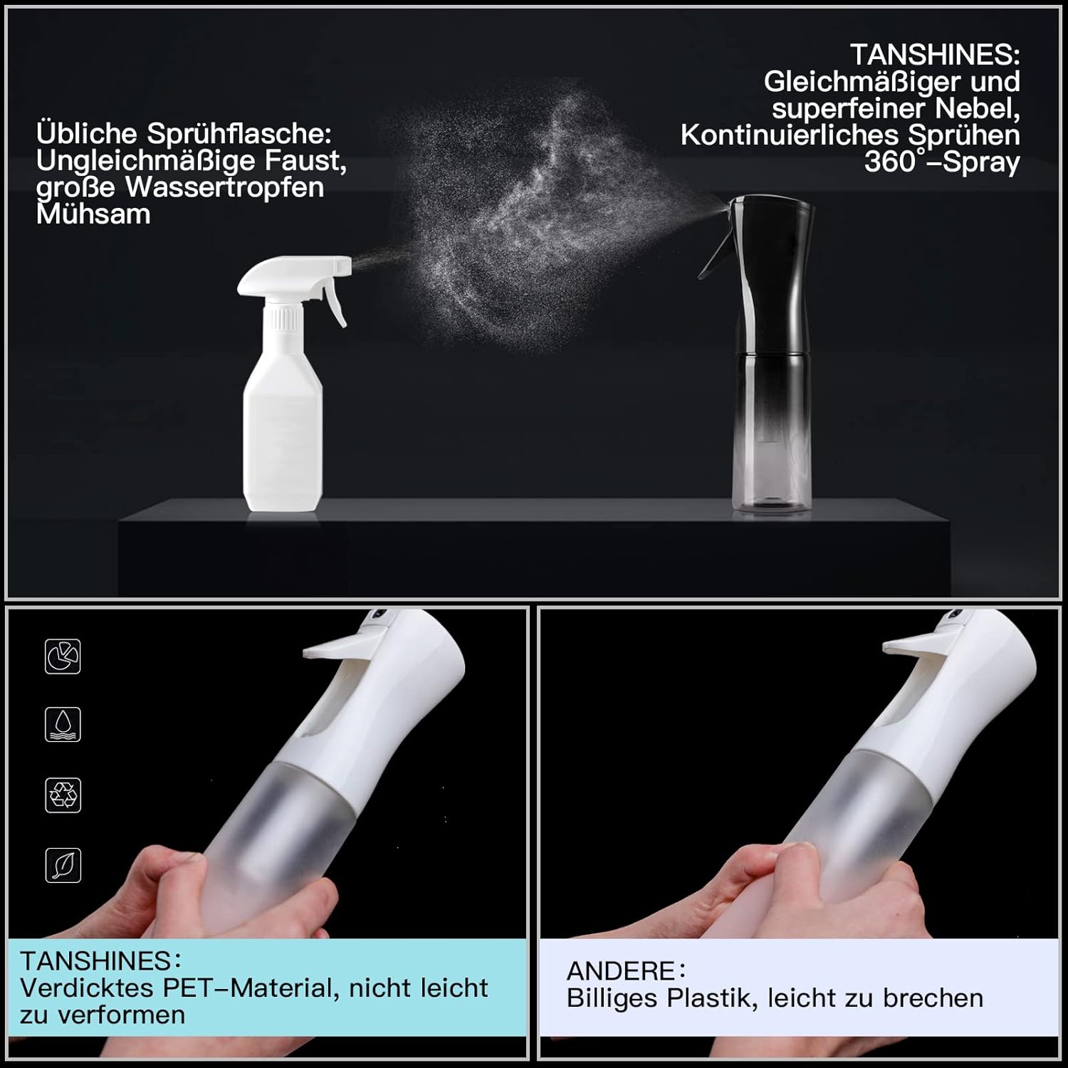 Thumbnail 2 de TANSHINE Sprühflasche 200 ml – feiner Nebel für Haare, Pflanzen & Desinfektion