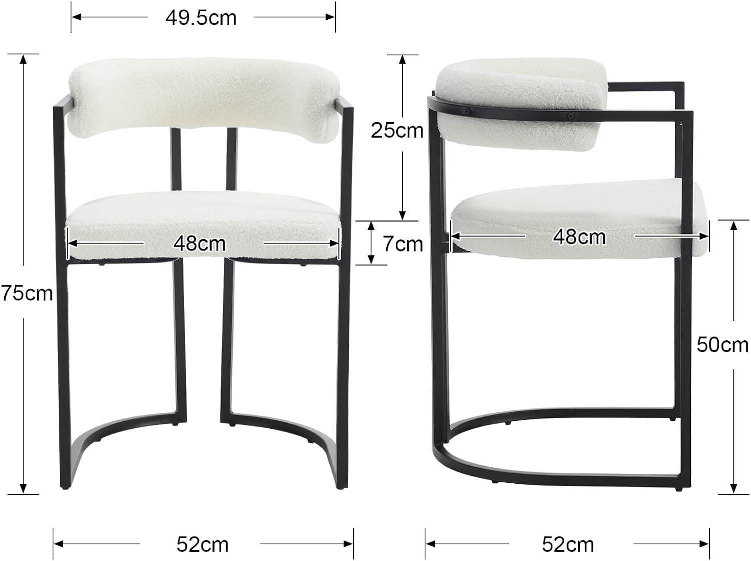 Detalle de chairus Loveseat set van 2 eetkamerstoelen in wit kunstbont met metalen frame