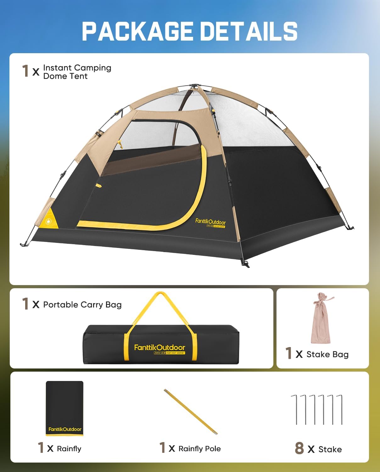 Thumbnail 6 de FanttikOutdoor Zeta C2/3/4 Camping Tent: Instant Setup, All-Weather Shelter for 2–4