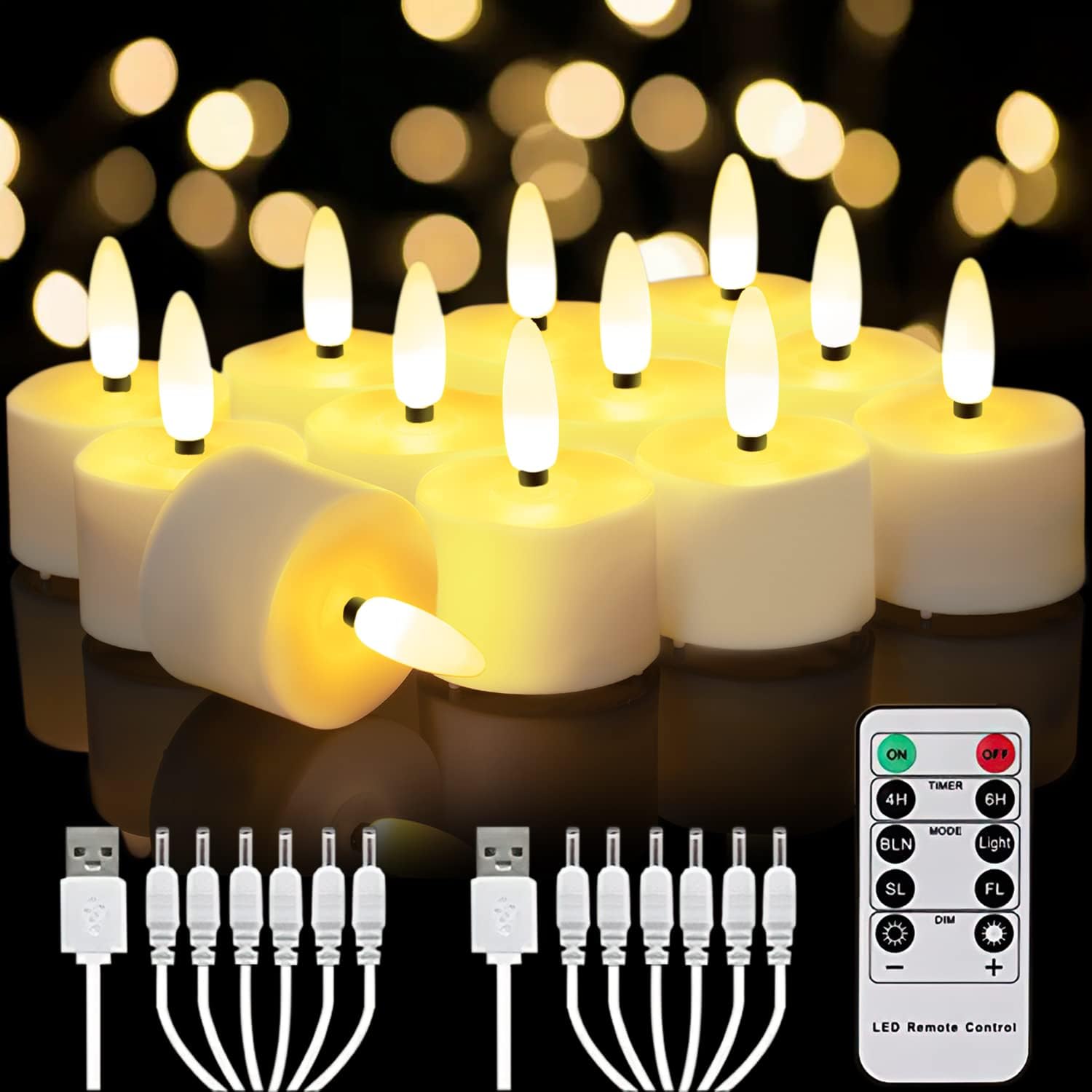 Detalle de Homemory Rechargeable Tea Lights, 12-Pack with Remote, Timer and Warm White LEDs