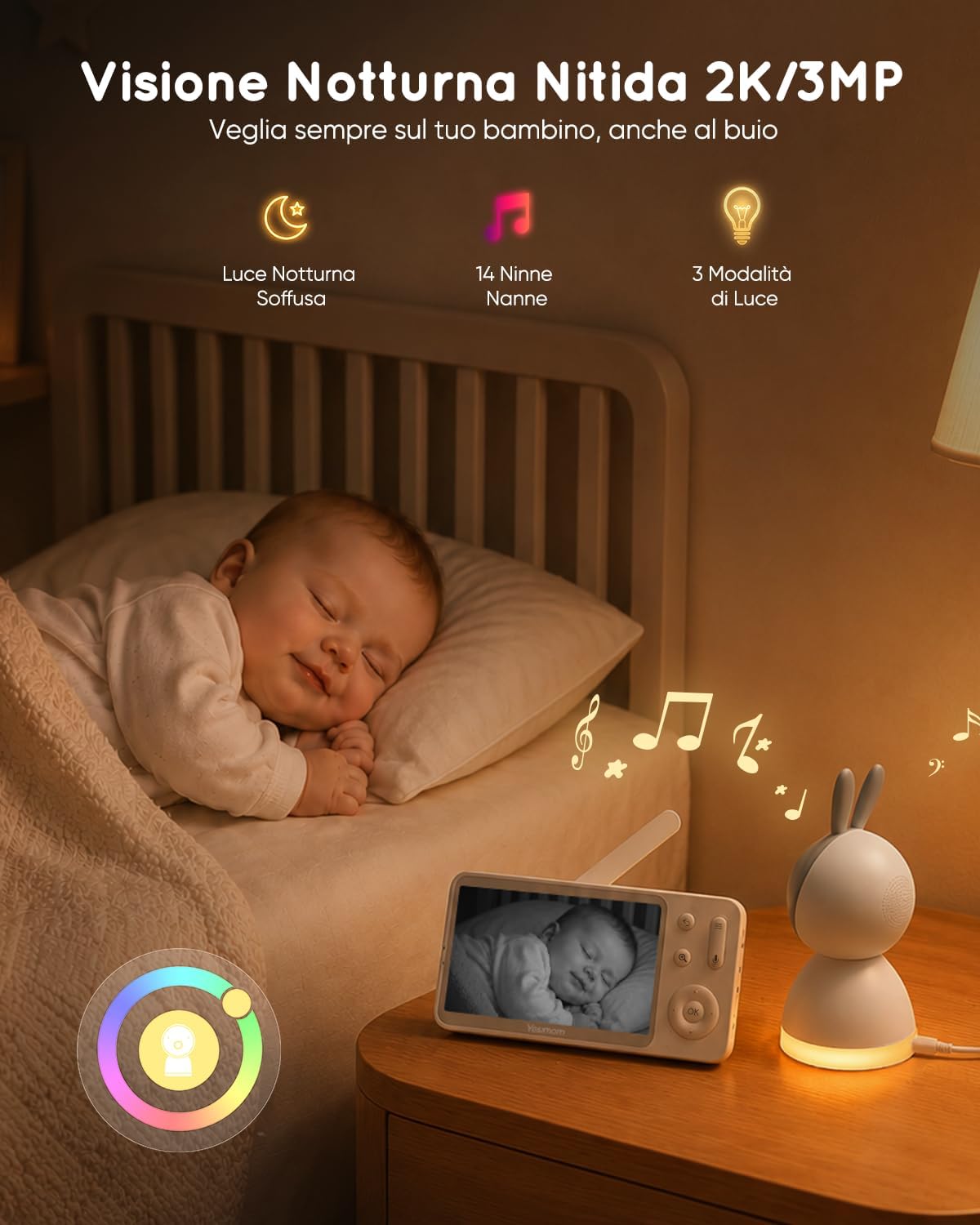 Thumbnail 3 de YESIMOM Baby Monitor versione aggiornata 2K con schermo IPS da 5" e controllo app, PTZ 360°