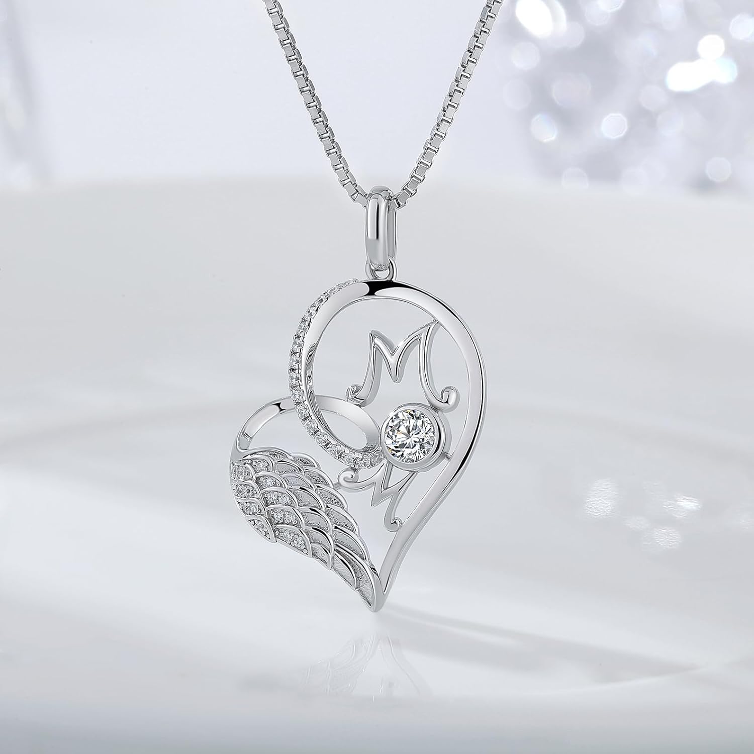 Thumbnail 1 de jiamiaoi 18K Weißgold plattierte Herz Kette mit 925 Silberkette und Herzanhänger – Geburtsstein Halskette