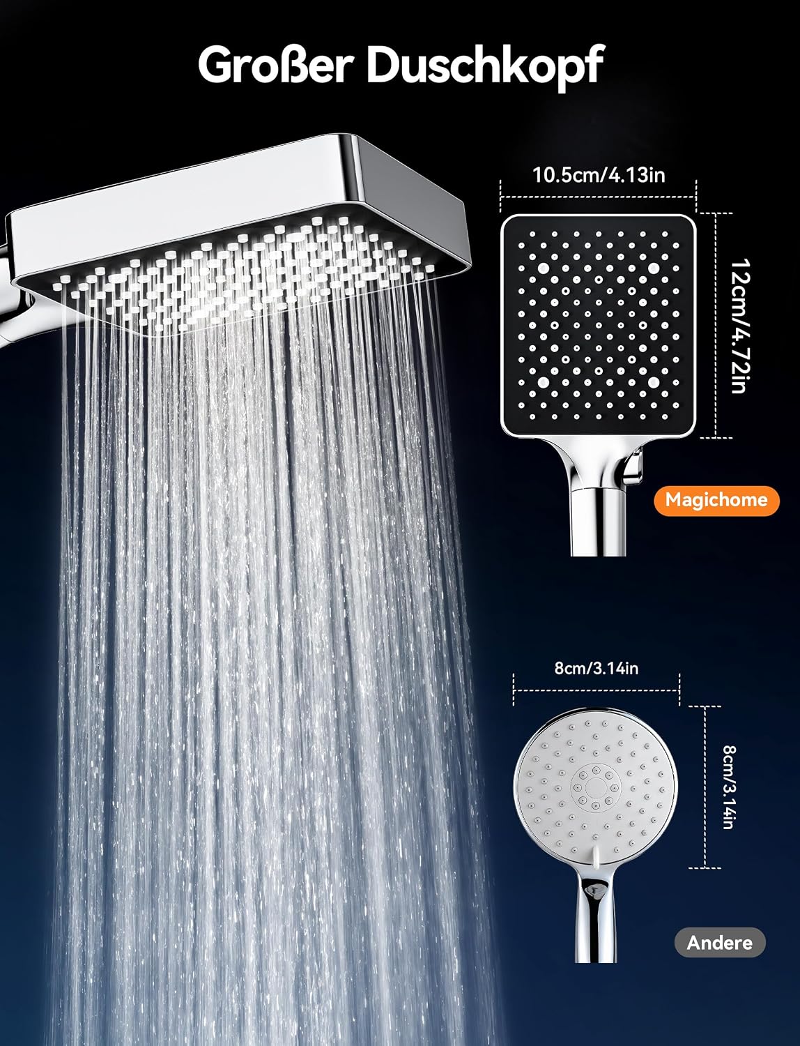 Thumbnail 6 de Magichome Duschkopf mit Filter 25-Stufen, 6 Modi – Hochdruck-Dusche mit Schlauch, filtert Hartes Wasser