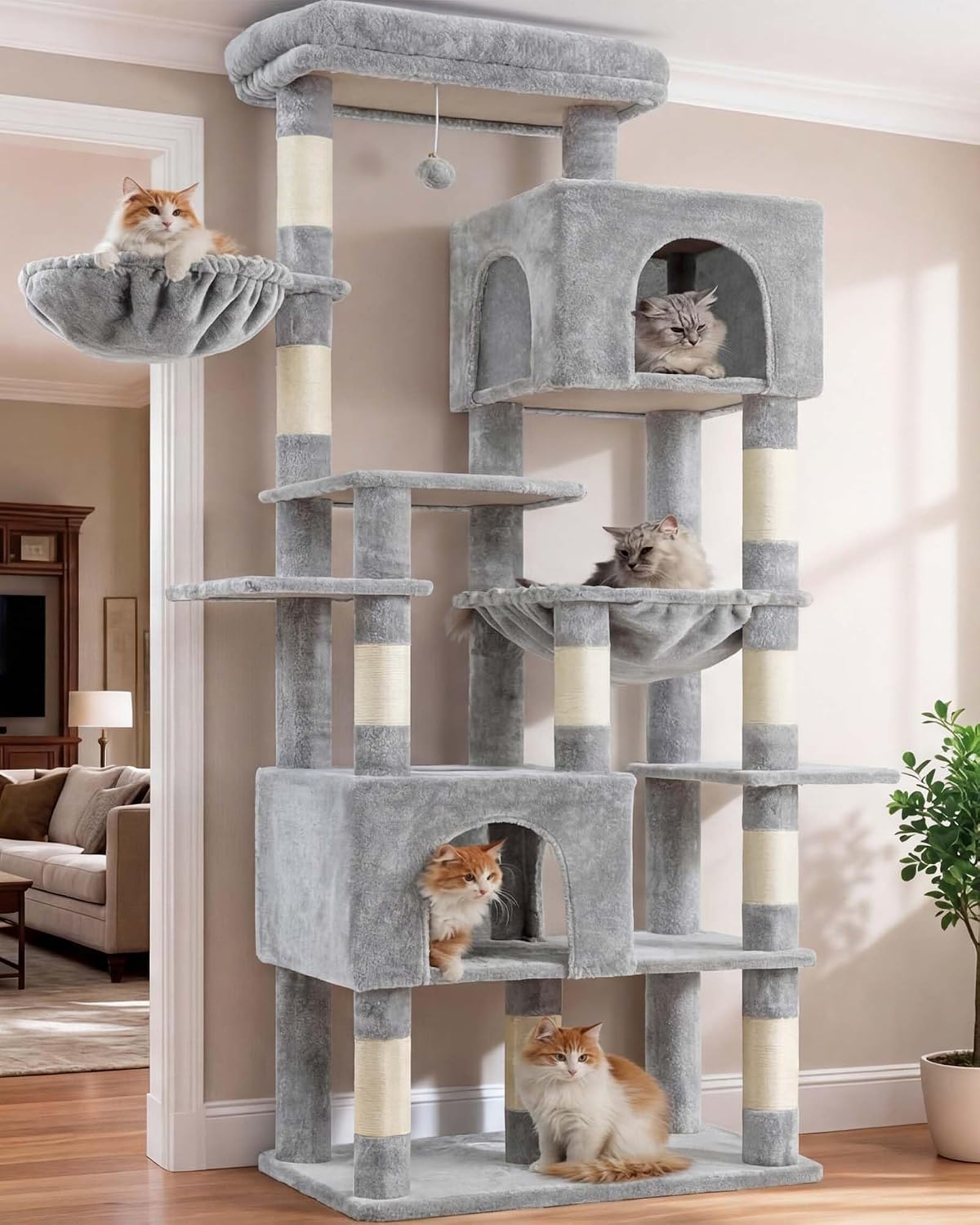 Detalle de Heybly Cat Tree, 193cm Tall Heavy Duty Cat Tower for Big Cats with Extra Wide Baseboard